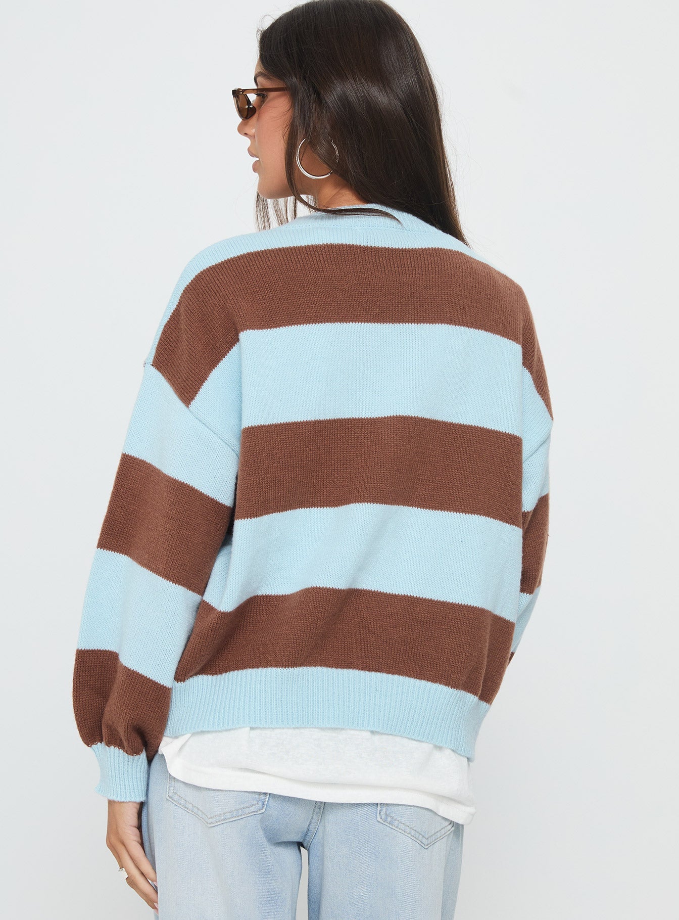 Ardentia Crew Neck Knit Sweater Aqua Stripe women's sweater by Ellevoria