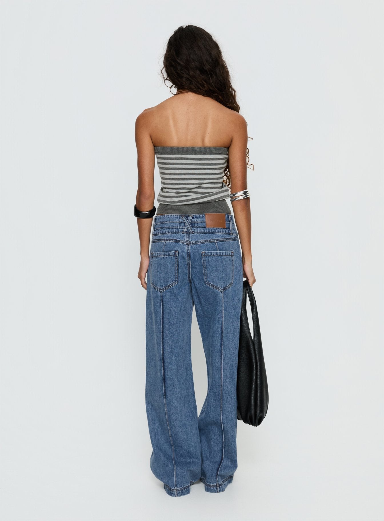 Hannalee Low Rise Wide Leg Jeans Mid Blue Wash women's denim jeans by Ellevoria