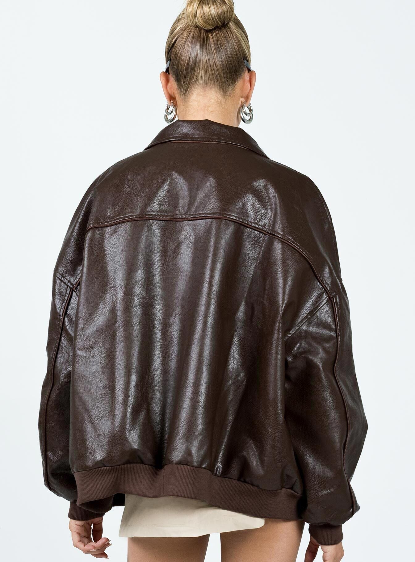 Goldsmith Faux Leather Bomber Jacket Brown women's jacket by Ellevoria