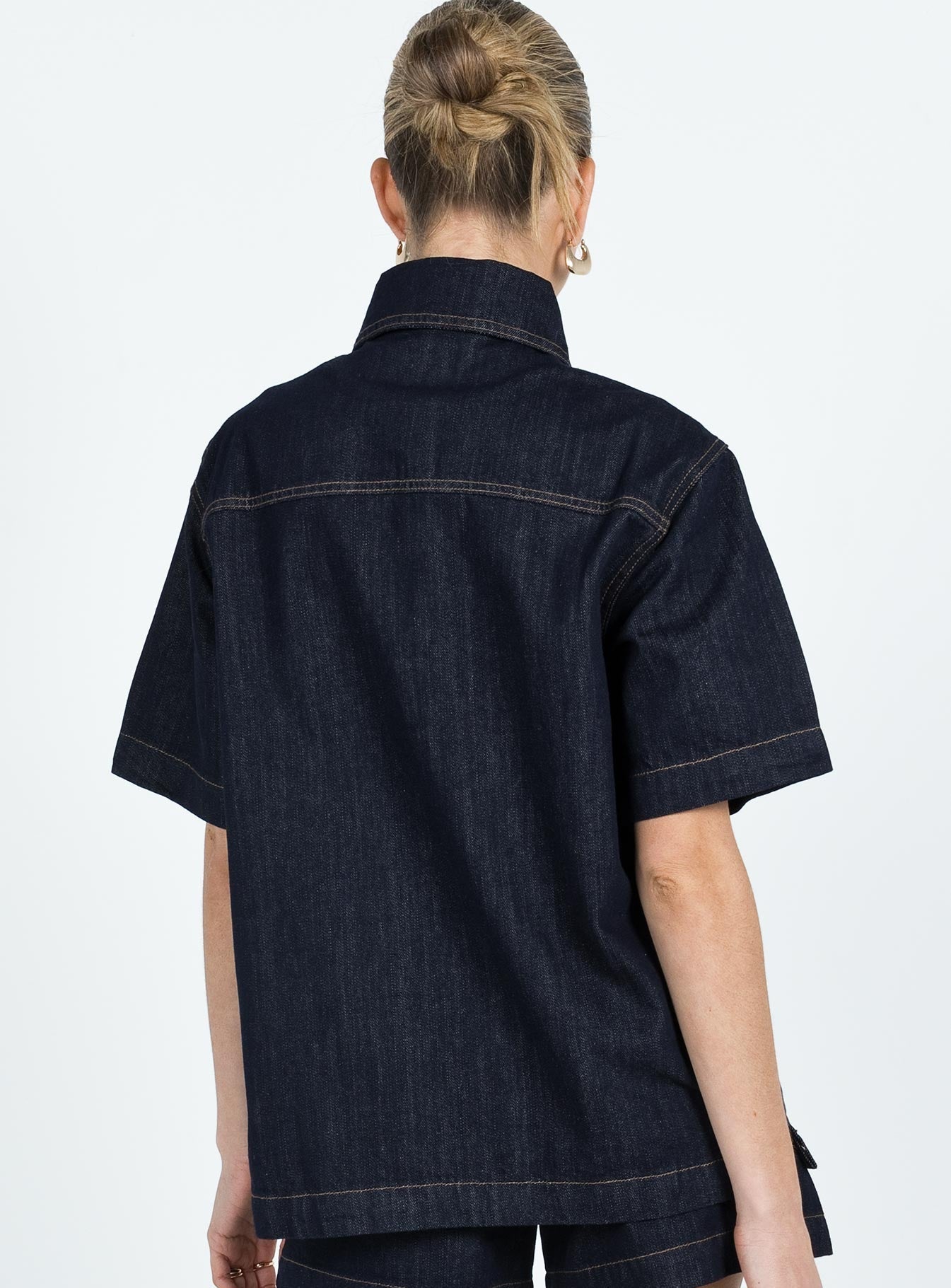 Whitaker Short Sleeve Shacket Dark Denim - women's shirt by Ellevoria - view 5