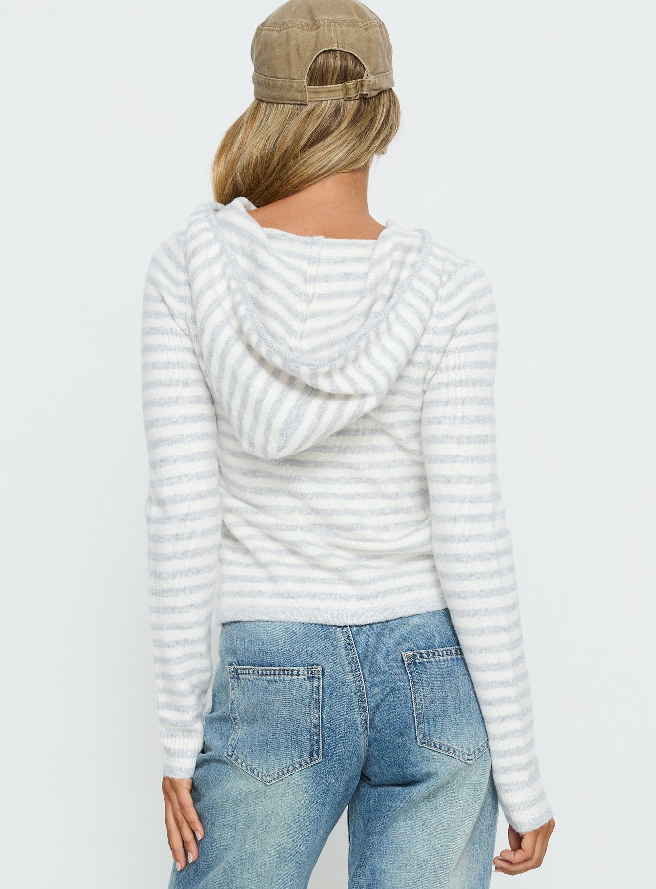 Superstars Zip Through Hoodie Grey / Cream Stripe women's sweater by Ellevoria