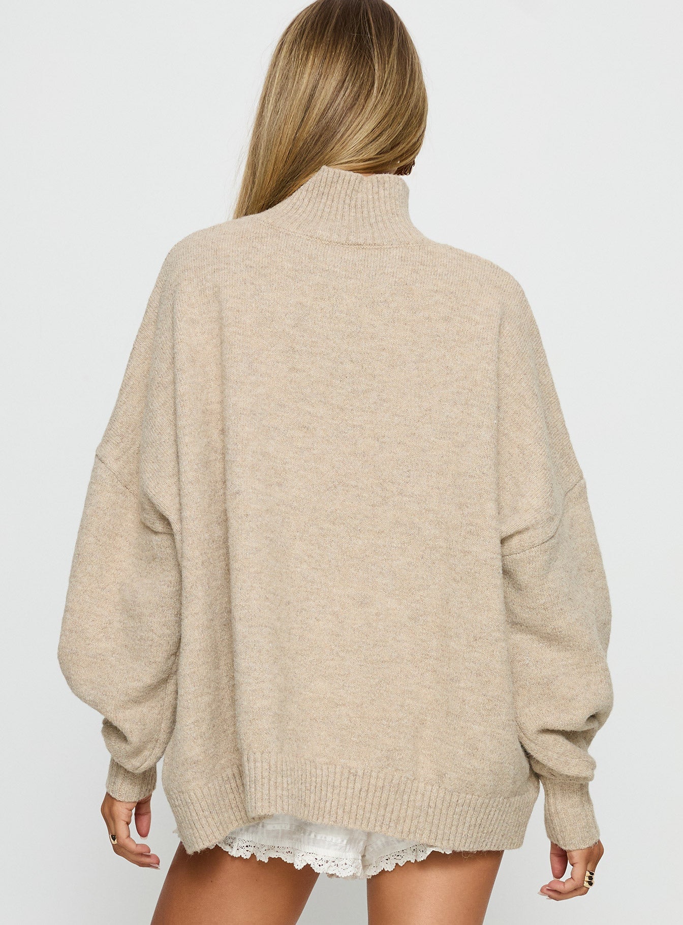 Patrizia Funnel Neck Knit Sweater Beige women's sweater by Ellevoria