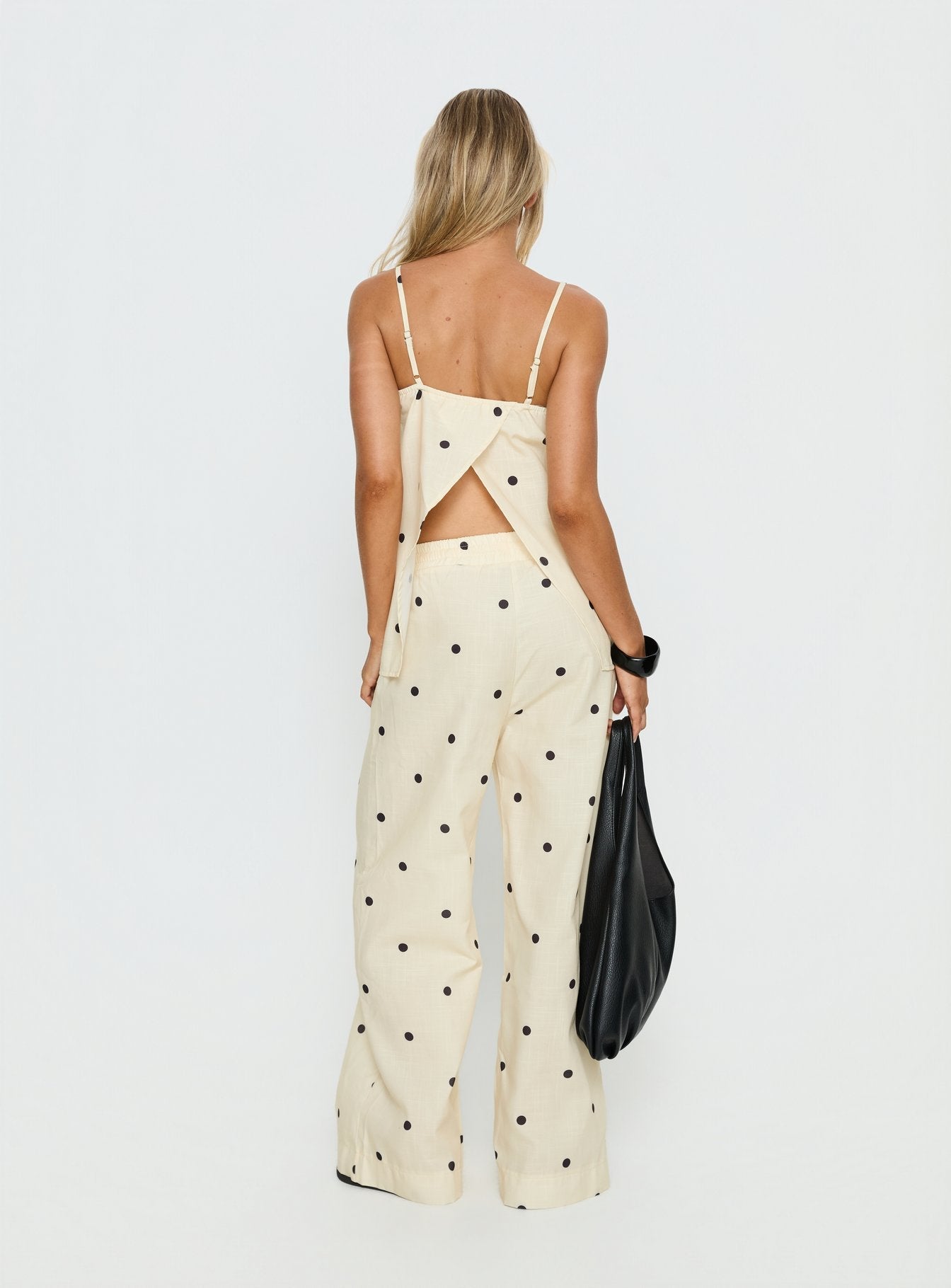 Bellara Tie Waist Pants Yellow Polka - loose fit women's bottoms by Ellevoria