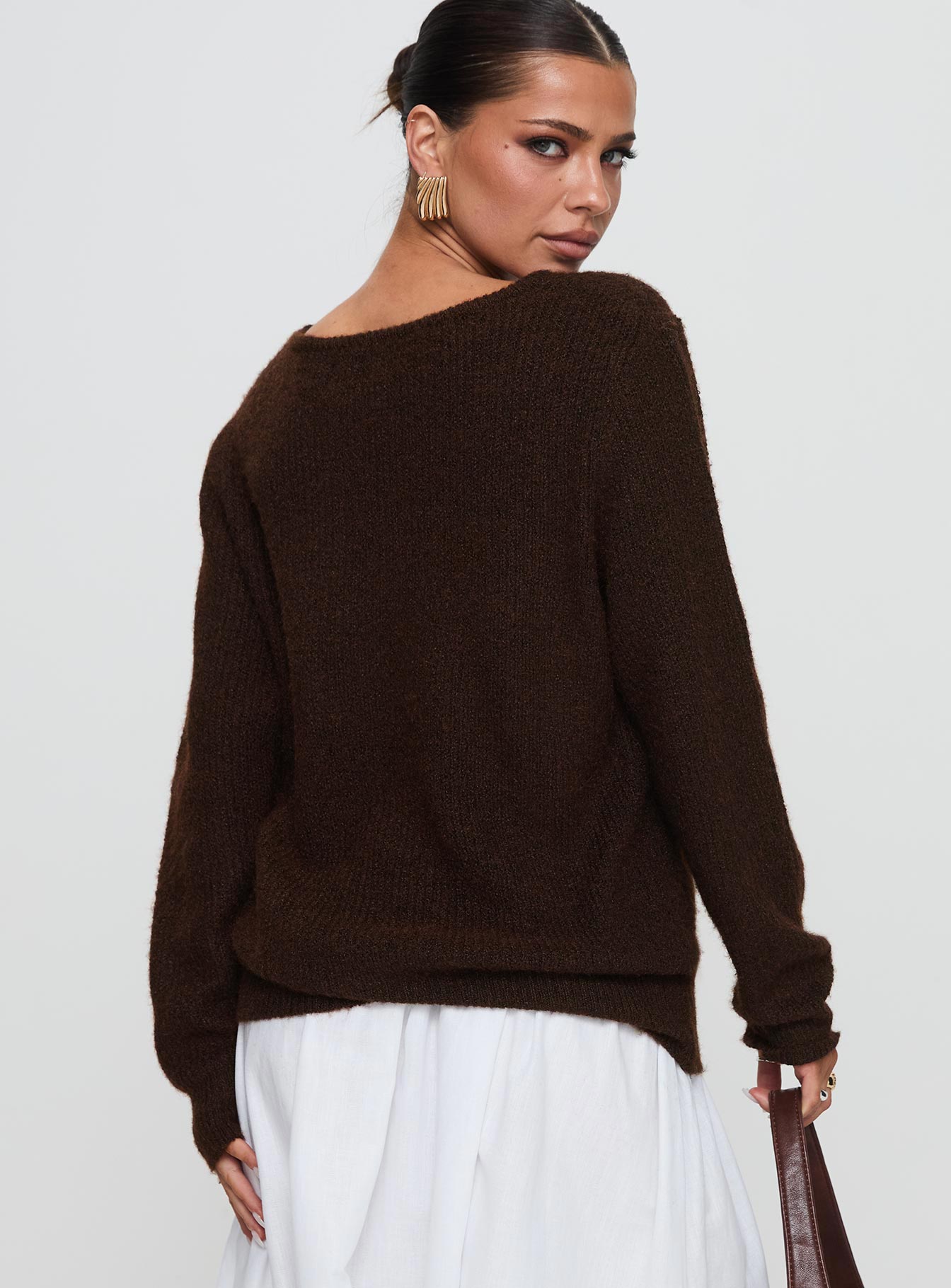 Abrams Rib Knit Crew Sweater Chocolate Marle women's sweater by Ellevoria