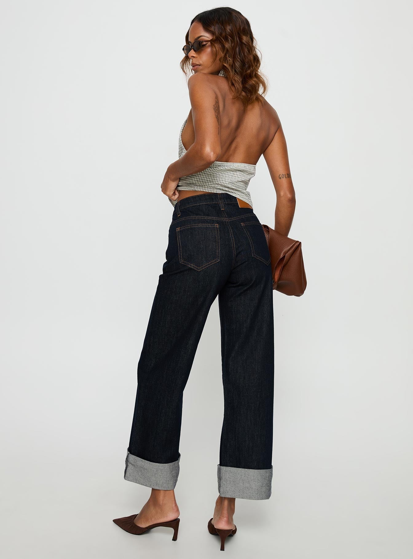 Squire Mid Rise Straight Leg Folded Hem Jeans Indigo Wash women's denim jeans by Ellevoria