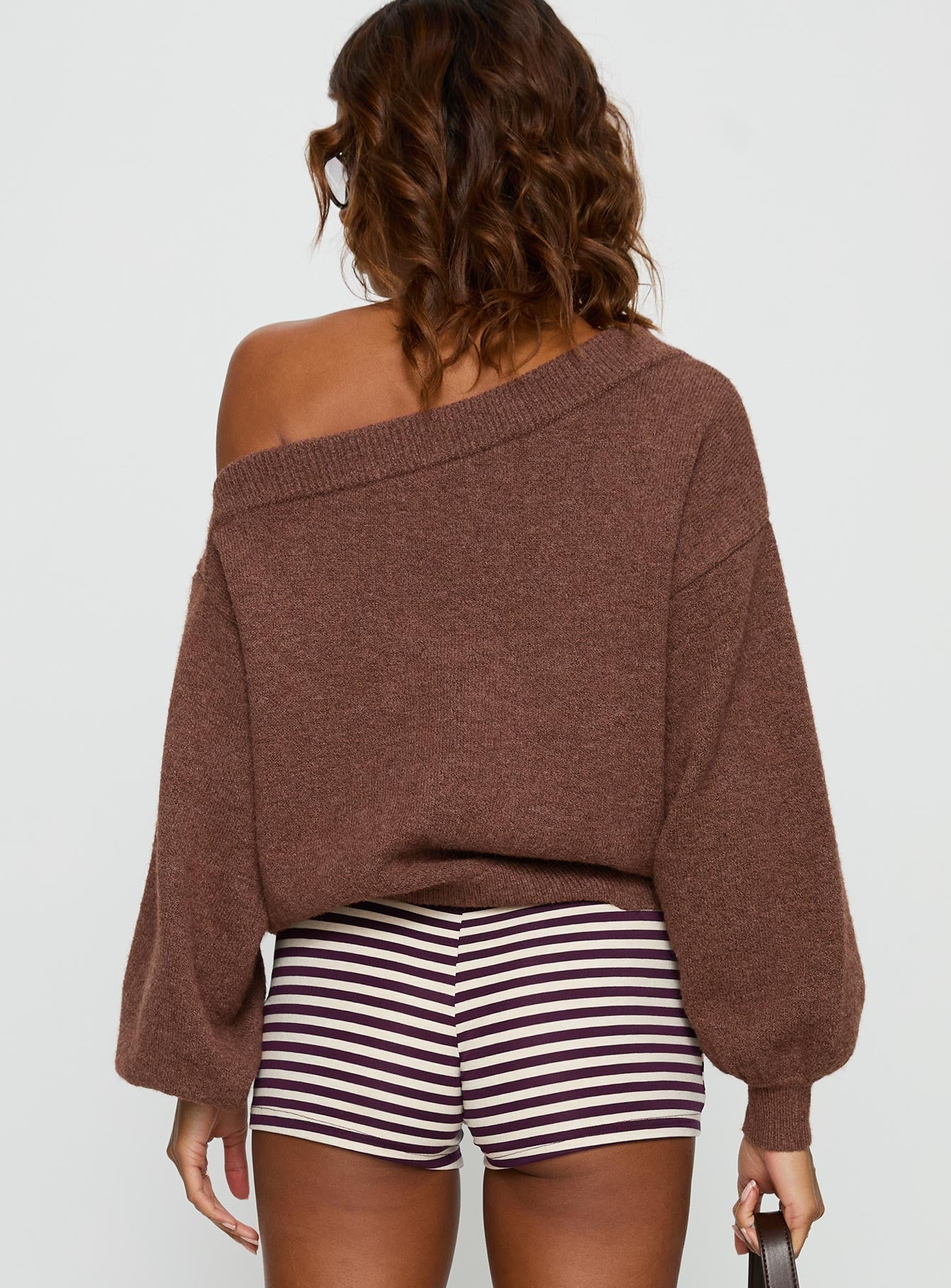 Noble Off The Shoulder Sweater Chocolate women's sweater by Ellevoria