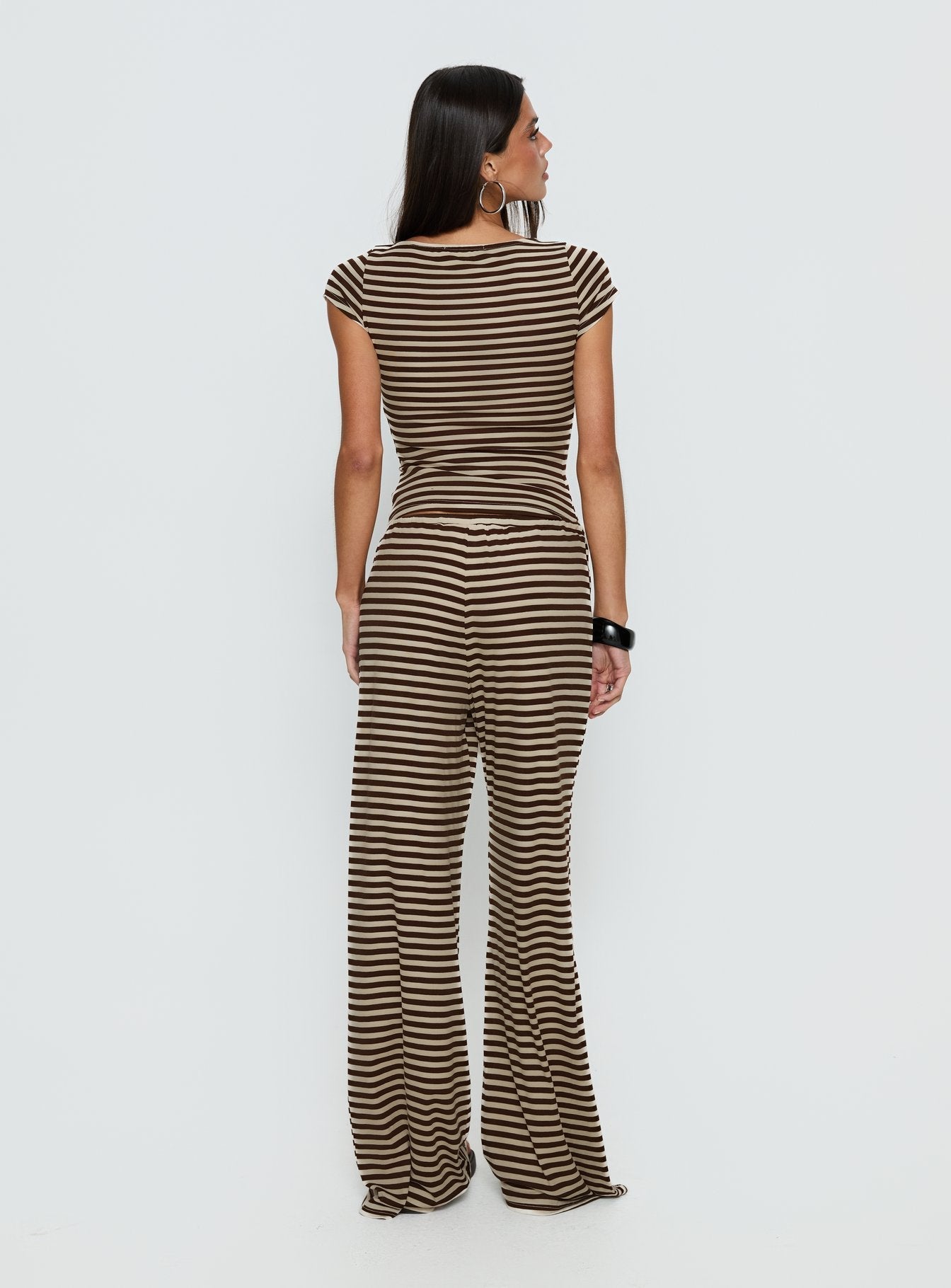Gavrielle Jersey Wide Leg Pants Chocolate / Cream Stripe - loose fit women's bottoms by Ellevoria