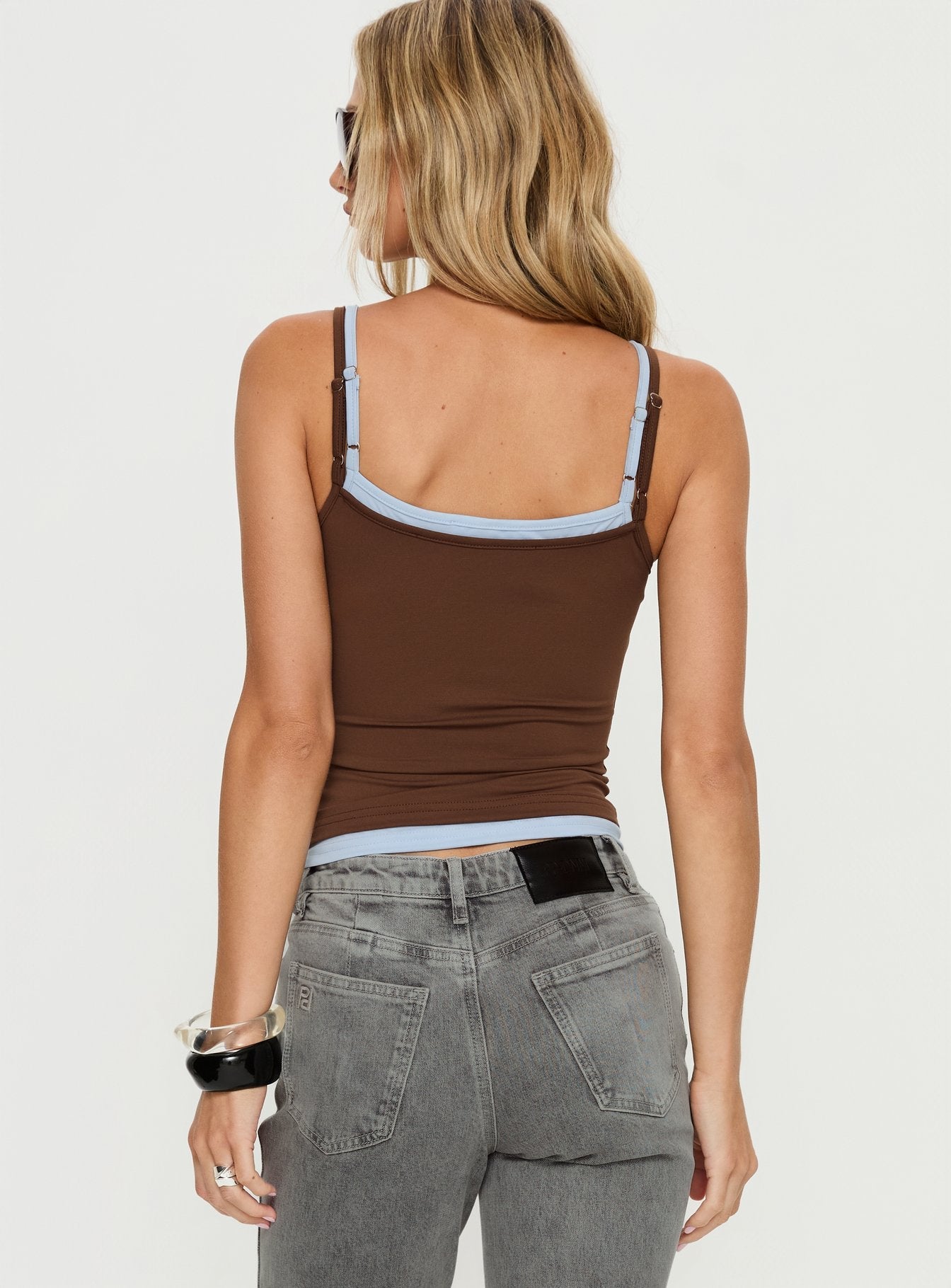 Varsity Star Layered Tank Top Brown / Blue - women's top by Ellevoria - view 5