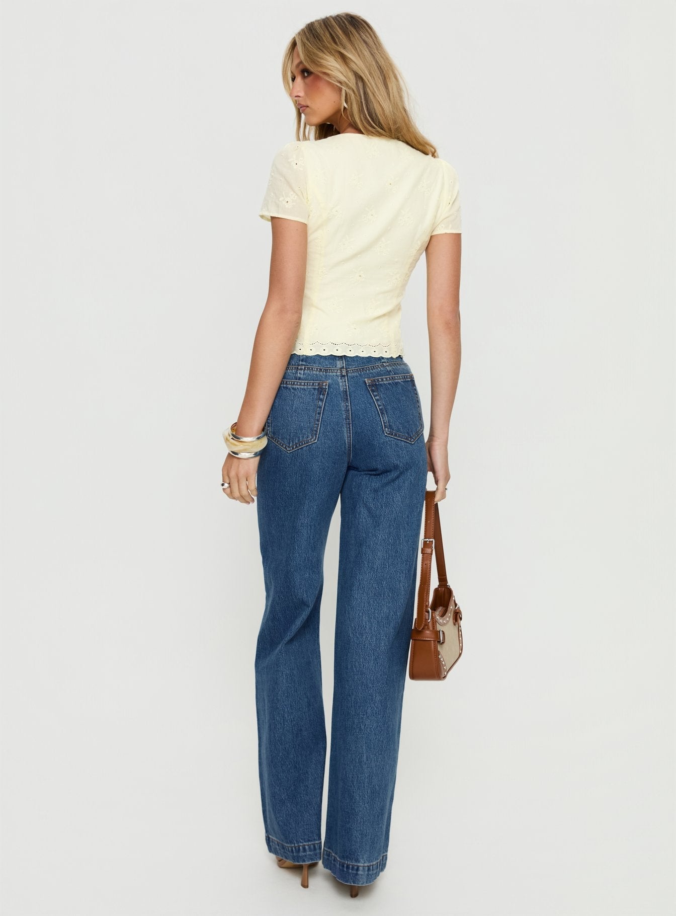 Goldie High Rise Wide Leg Jeans Mid Blue Wash women's denim jeans by Ellevoria