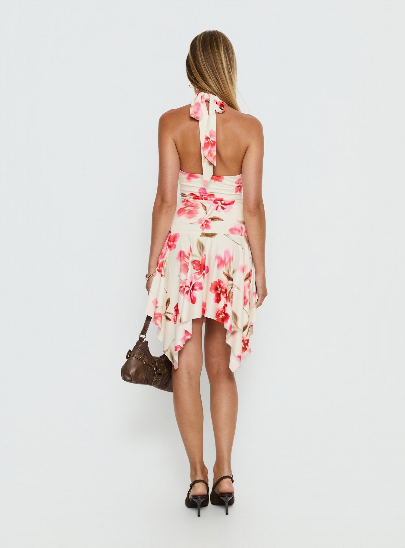 Loreza Halter Asymmetrical Midi Dress Cream Floral - women's midi dress by Ellevoria - view 5
