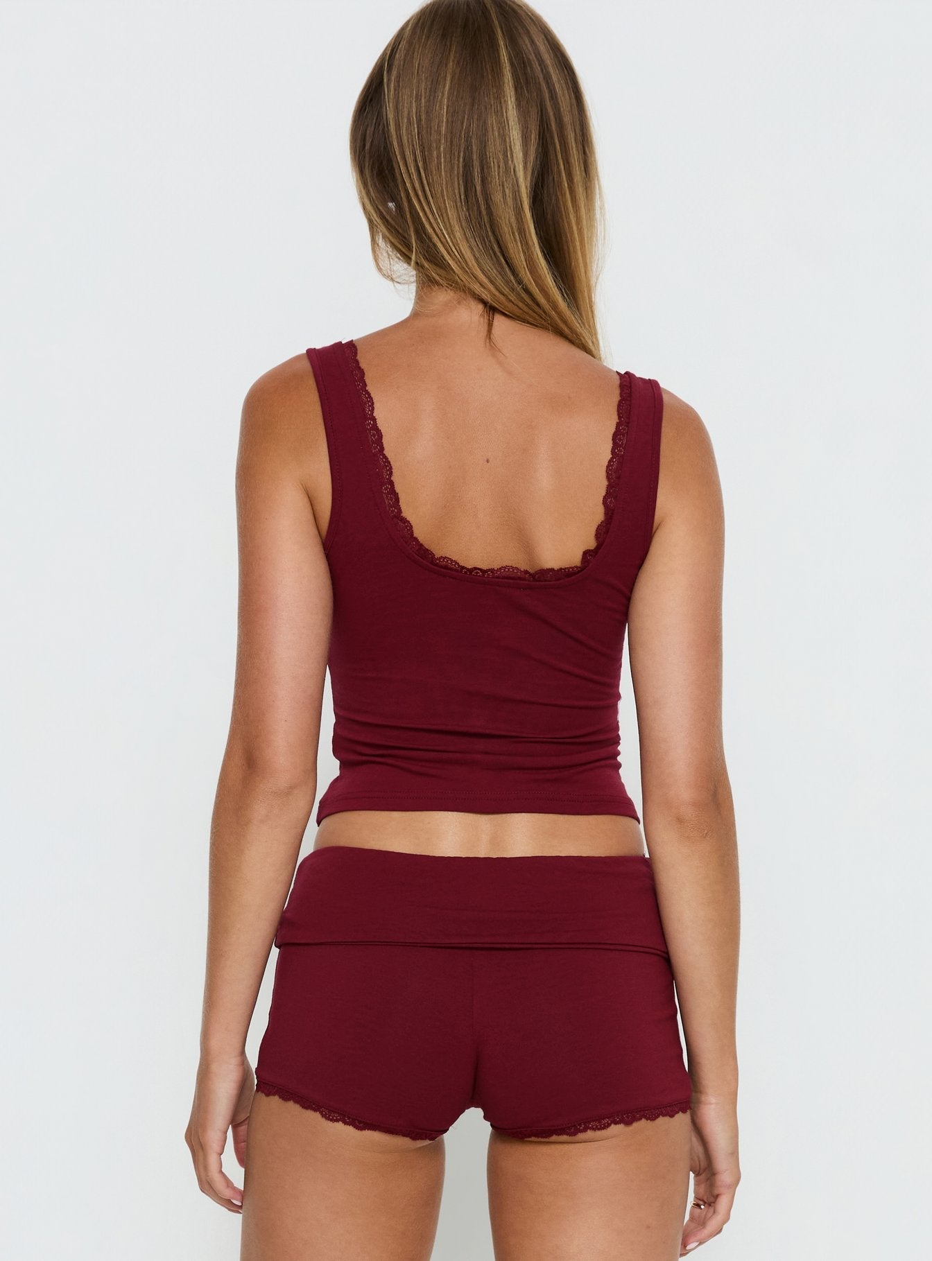 Serae Lace Trim Tank Top Cherry - women's top by Ellevoria - view 5