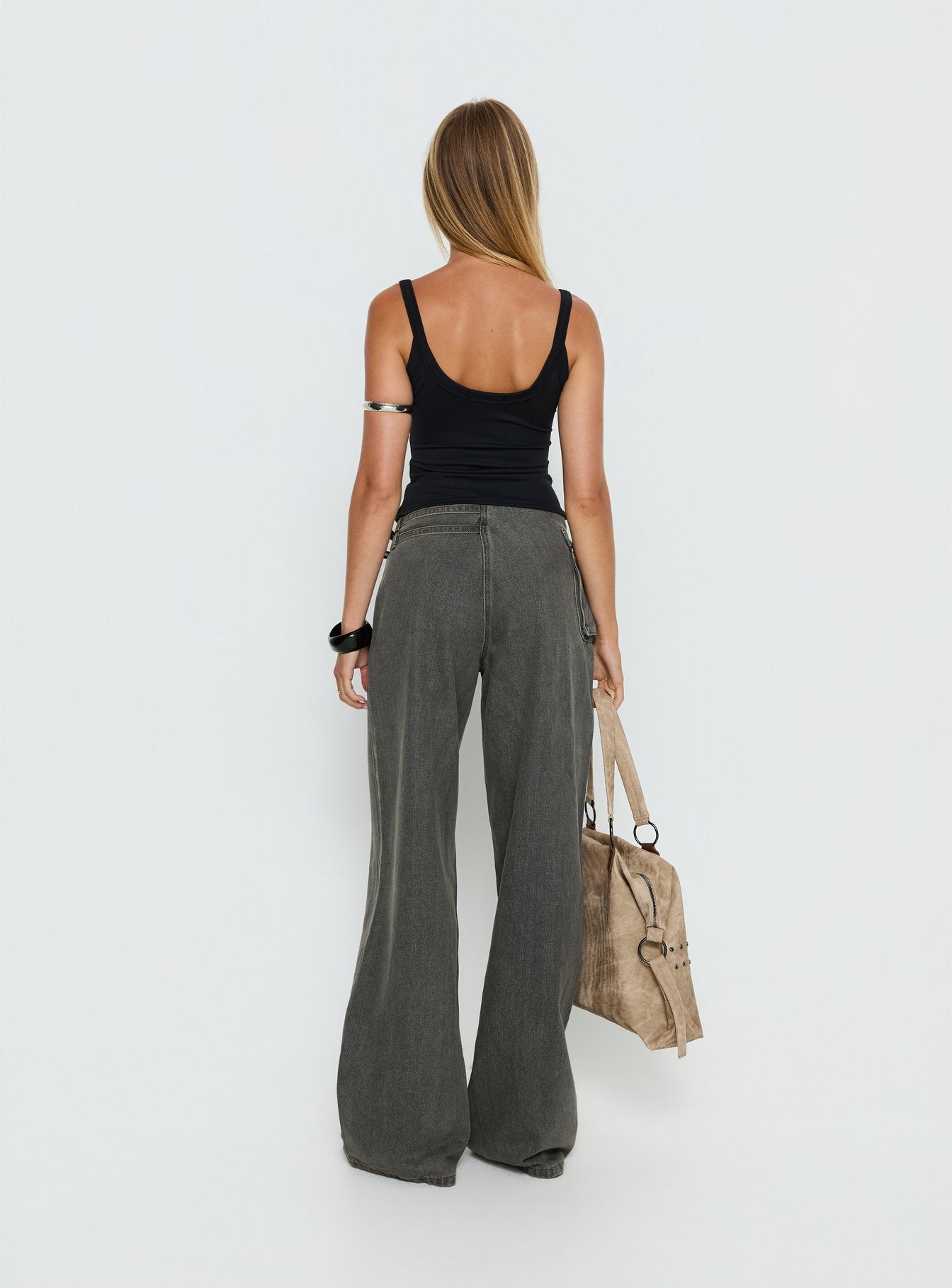 Paltrow Mid Rise Wide Leg Cargo Jeans Washed Grey women's denim jeans by Ellevoria