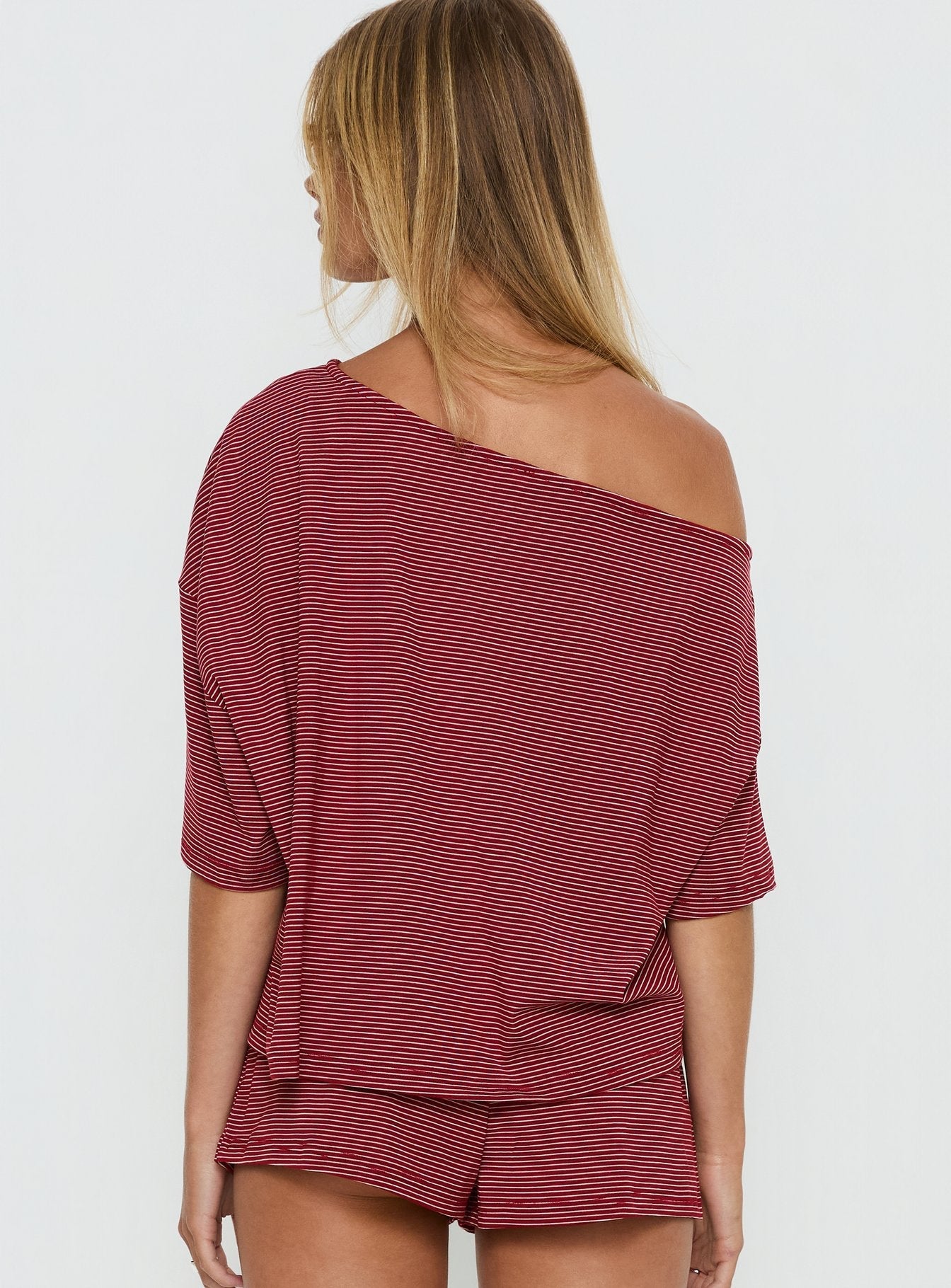Sugar Surge Off Shoulder Sleep Top Cherry Stripe women's matching set by Ellevoria