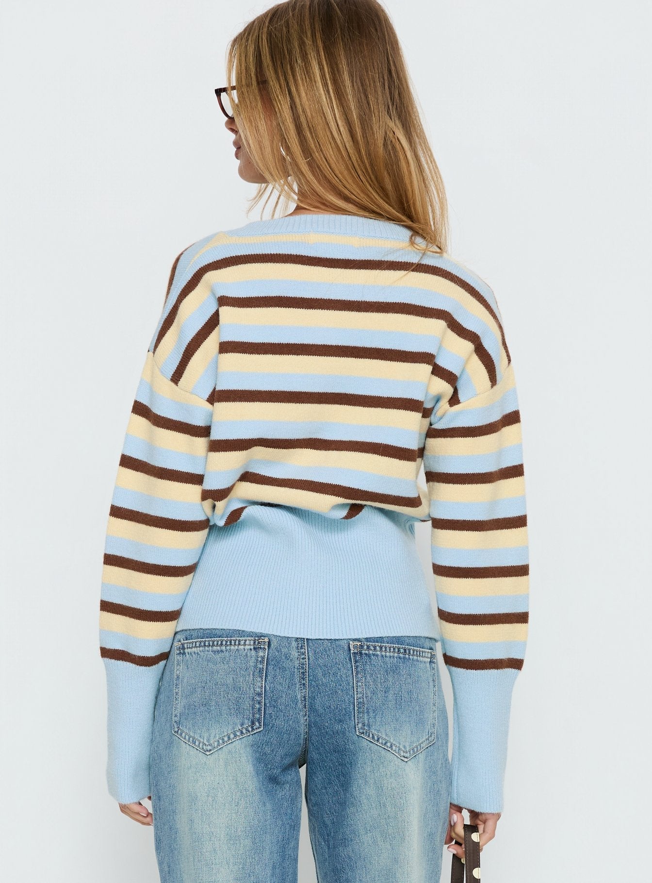 Rhitta Button Down Cardigan Multi Stripe women's sweater by Ellevoria