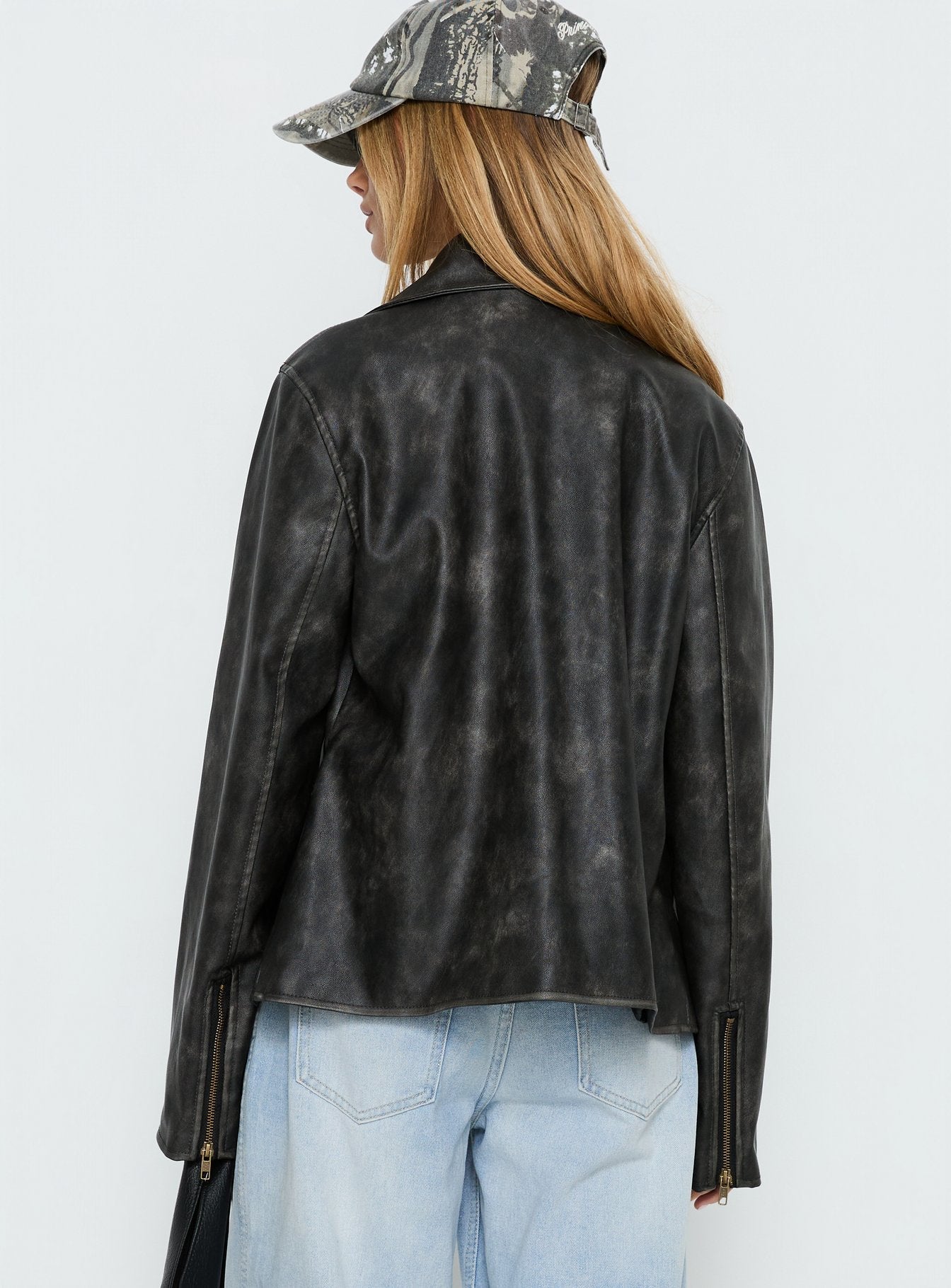 Vyolette Faux Leather Collared Jacket Washed Black women's jacket by Ellevoria