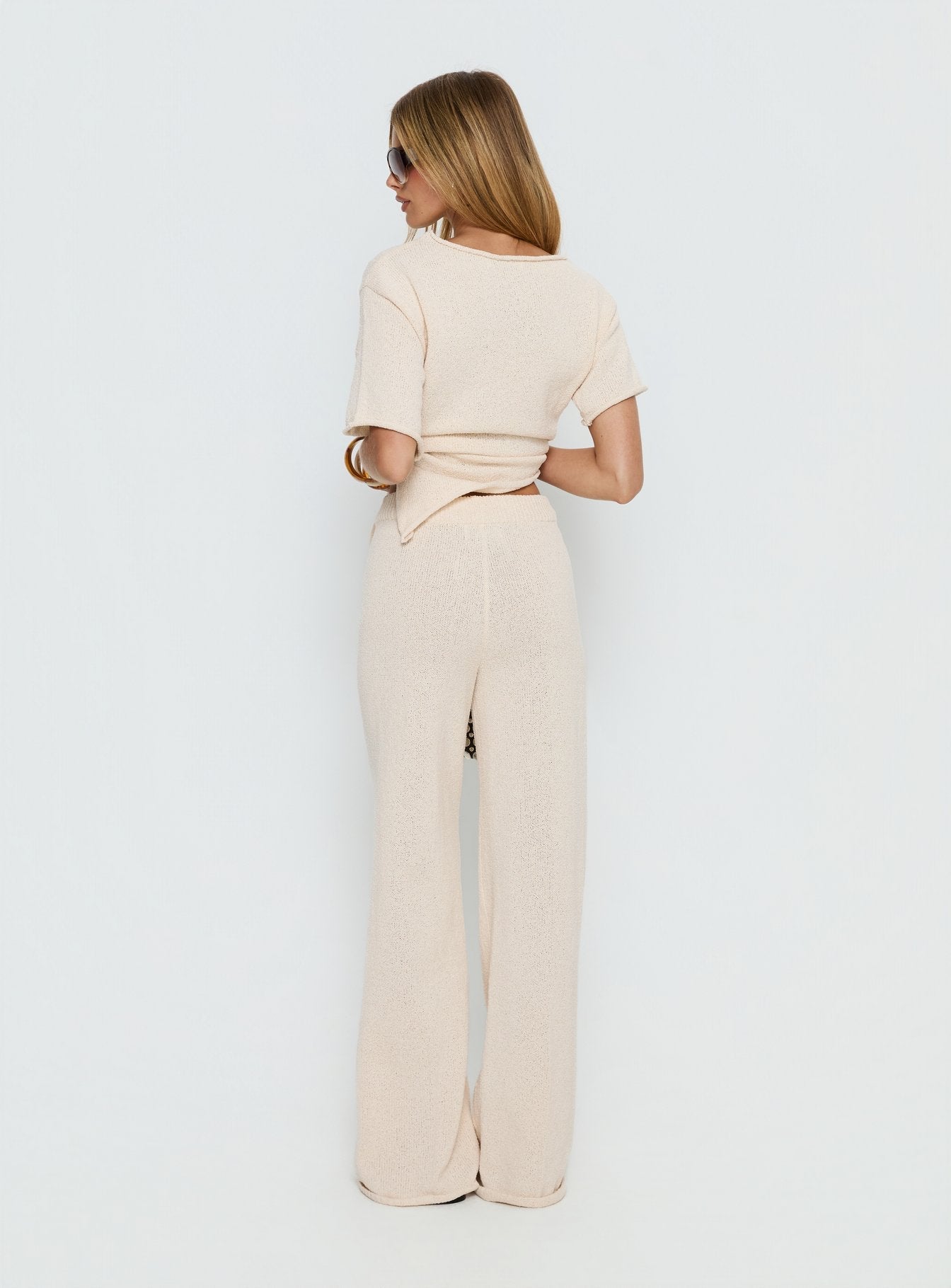 Calisse Knit Wide Leg Pants Beige women's pant set by Ellevoria