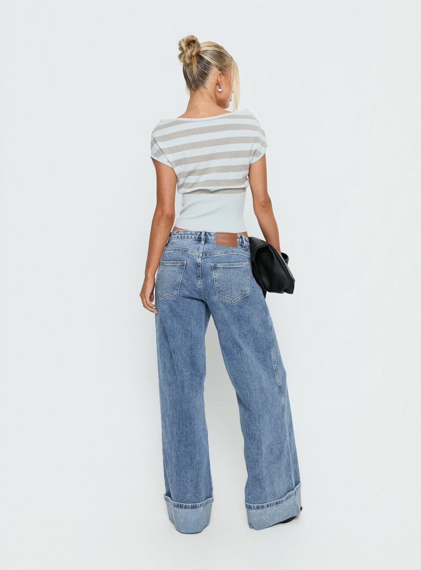Ramos Diamante Low Rise Wide Leg Jeans Washed Mid Blue women's denim jeans by Ellevoria