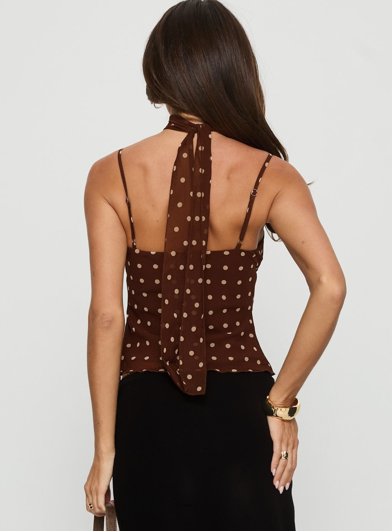 Mishy Scarf Detail Cami Top Brown Polka Dot - women's top by Ellevoria - view 5
