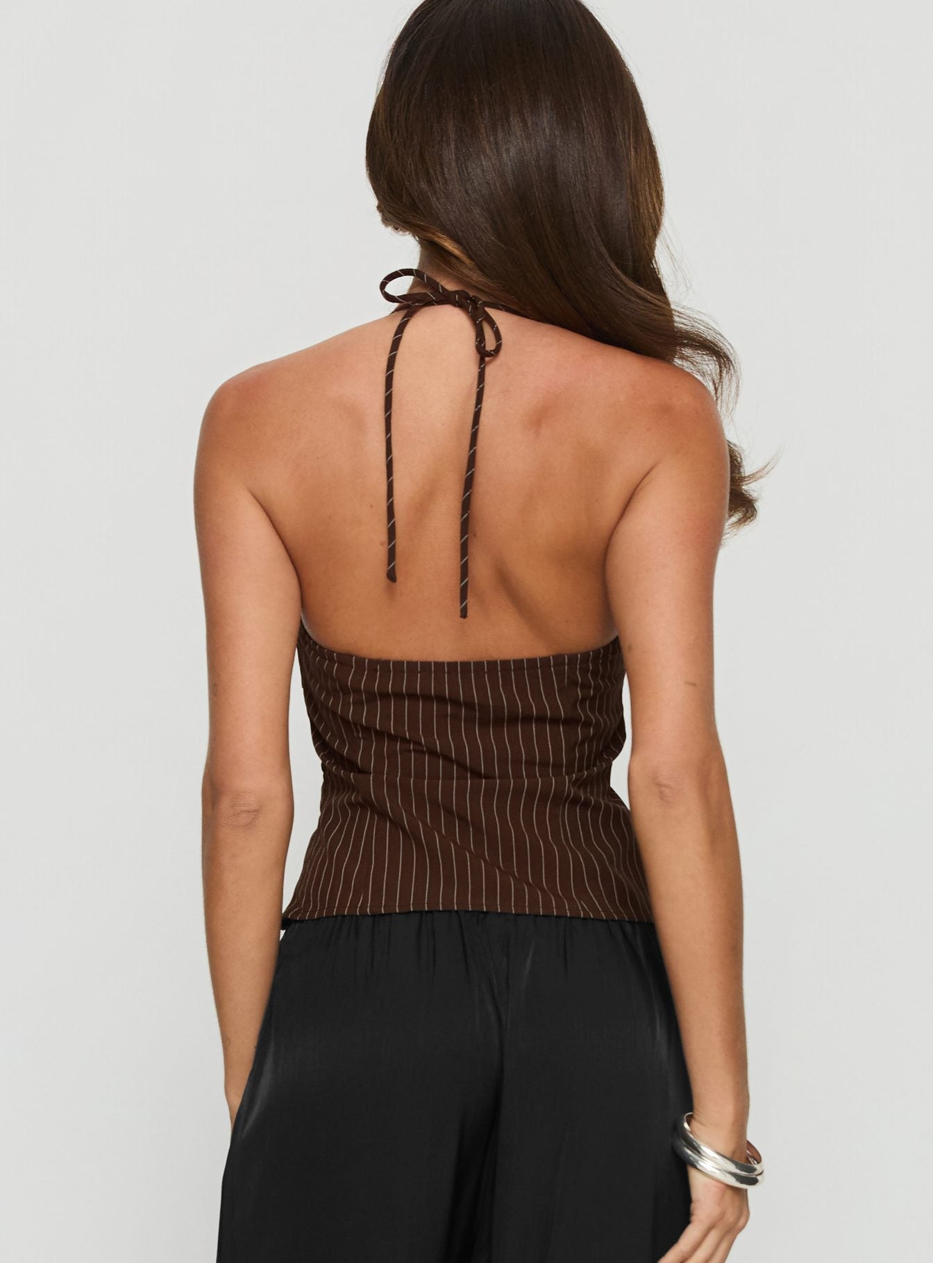 Cherise Bead Detail Top Brown Pinstripe - women's top by Ellevoria - view 5