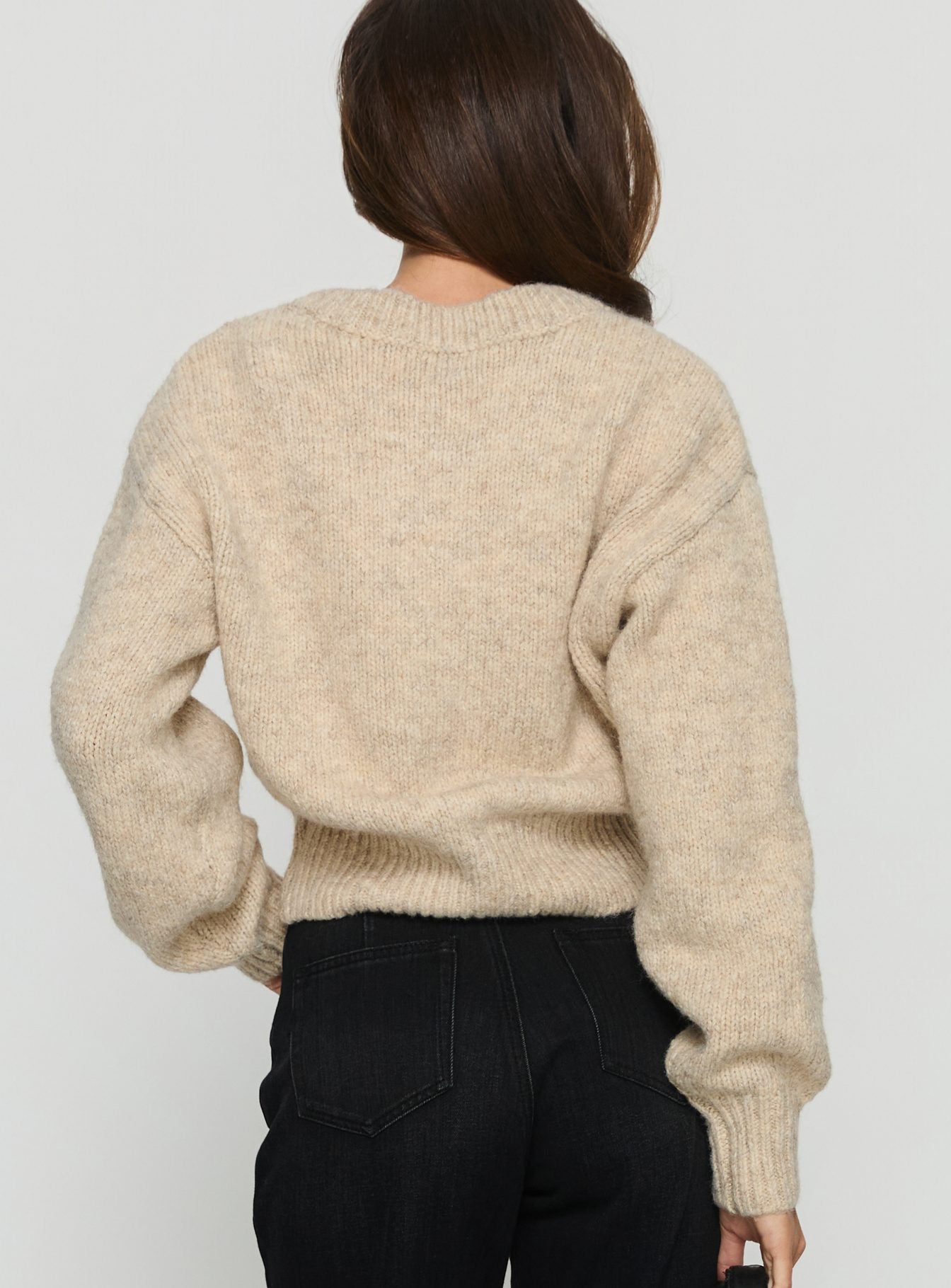 Trevonn Button Up Knit Cardigan Beige women's sweater by Ellevoria