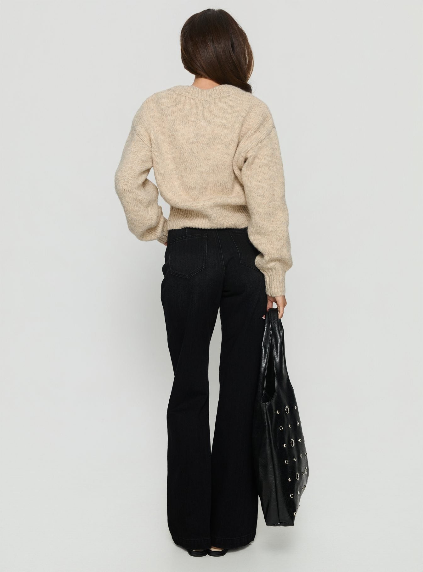 Slow Ride Mid Rise Bootleg Belted Jeans Washed Black women's denim jeans by Ellevoria