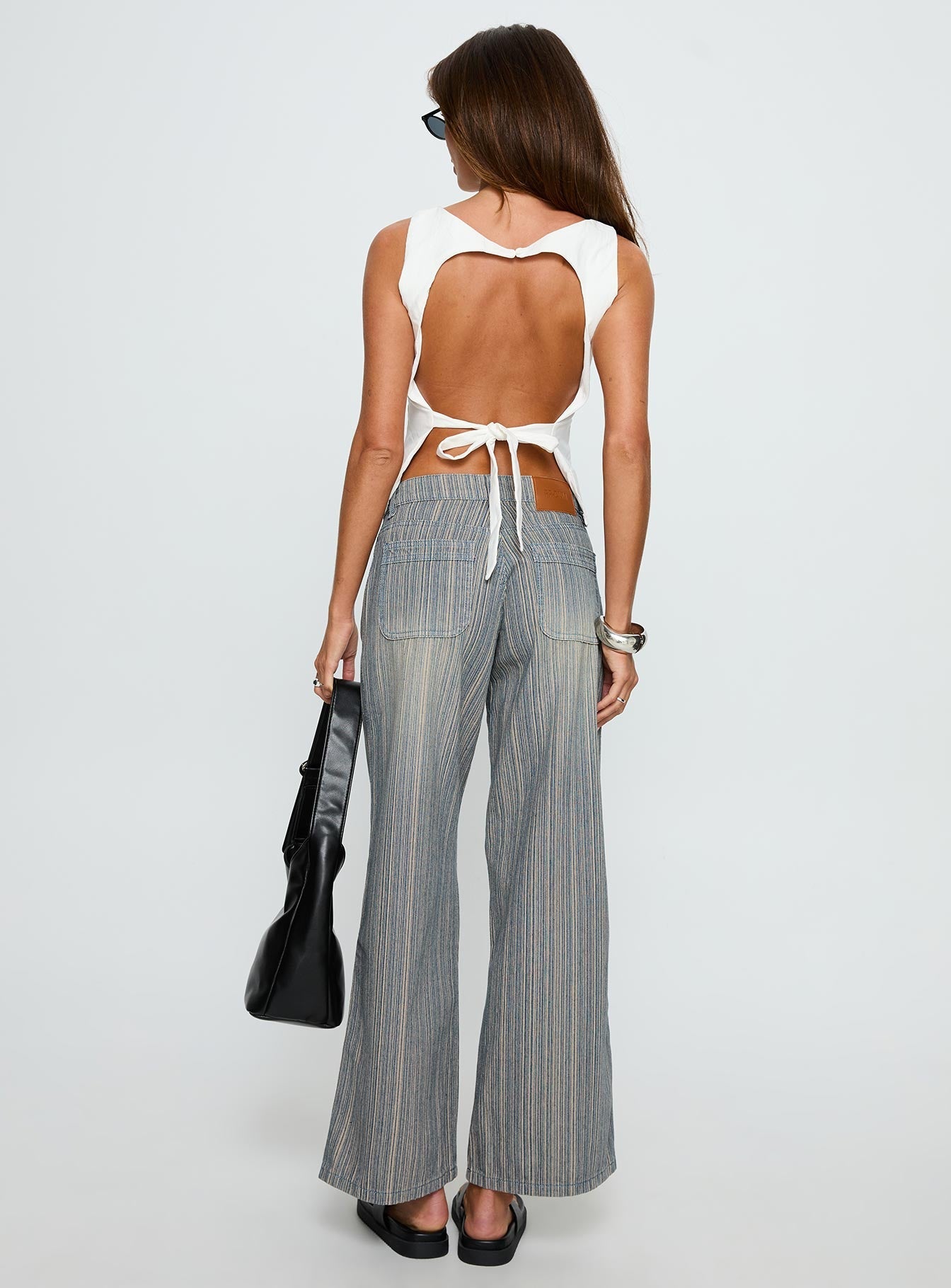 Lifetimes Mid Rise Wide Leg Cargo Jeans Dark Blue Stripe women's denim jeans by Ellevoria