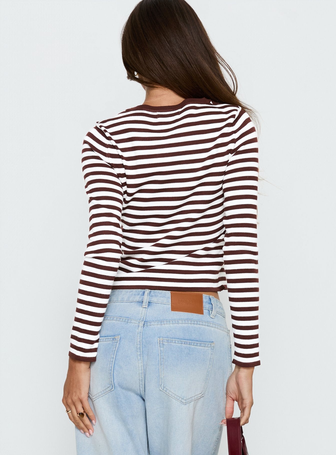 Elcie Button Up Cardigan Brown Stripe women's sweater by Ellevoria