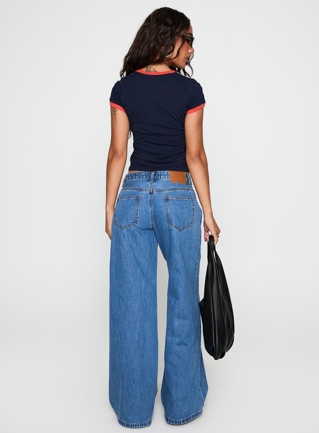 Supercut Low Rise Baggy Pleat Jeans Mid Blue women's denim jeans by Ellevoria