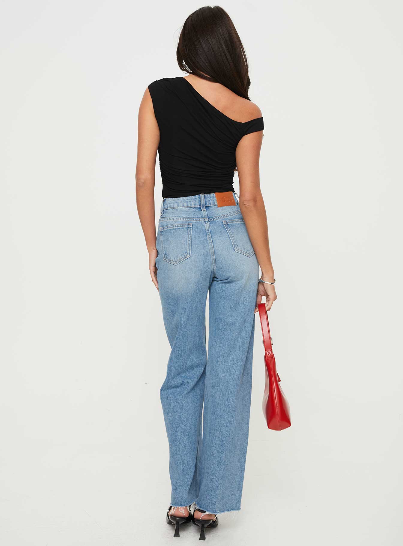 Henesey High Rise Straight Leg Jeans Mid Blue Wash women's denim jeans by Ellevoria