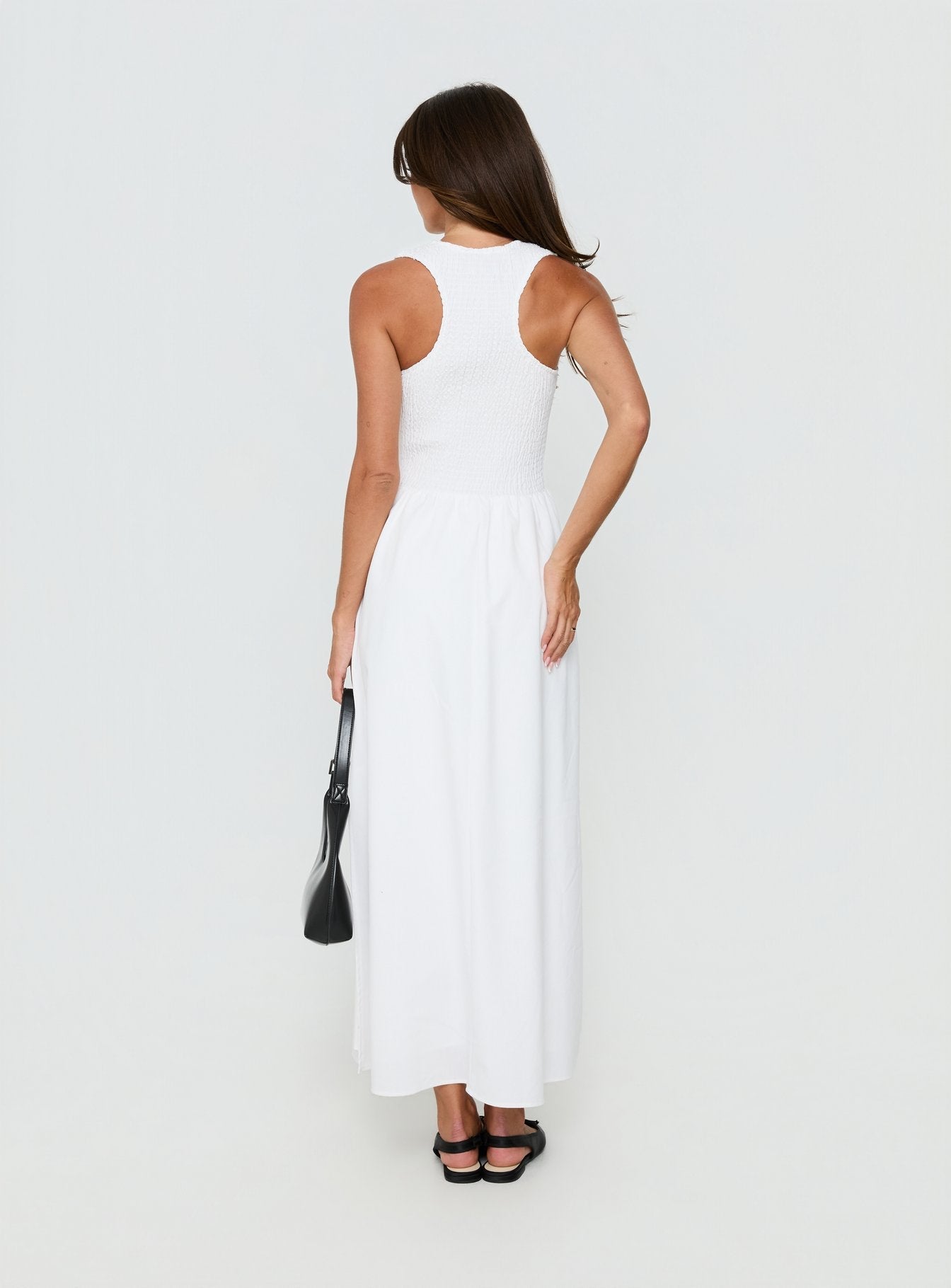 Highgate Drop Waist Pleat Detail Maxi Dress White - women's maxi dress by Ellevoria - view 5