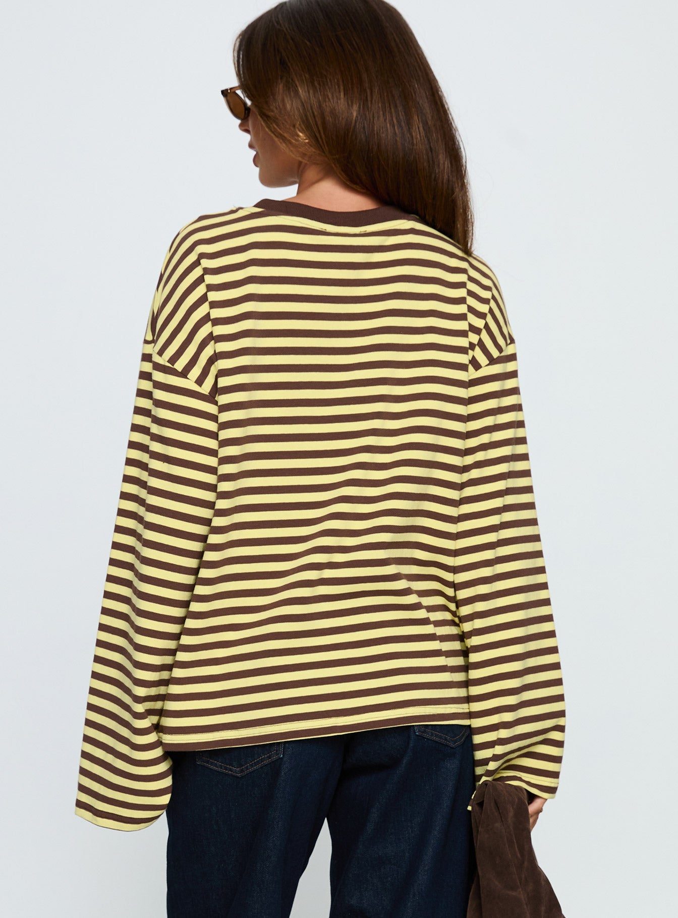 Settle Down Long Sleeve Top Yellow / Brown Stripe women's two piece set by Ellevoria