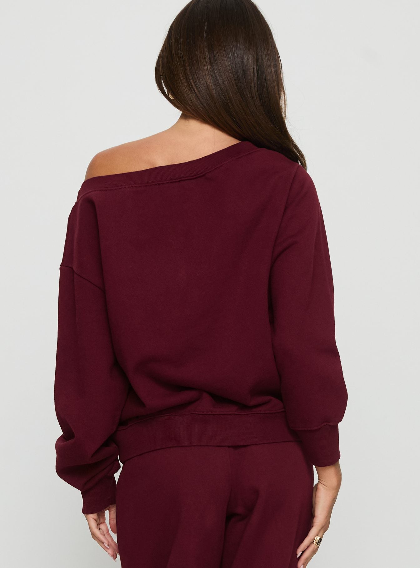 Wellness Off the Shoulder Jumper Currant women's sweater by Ellevoria