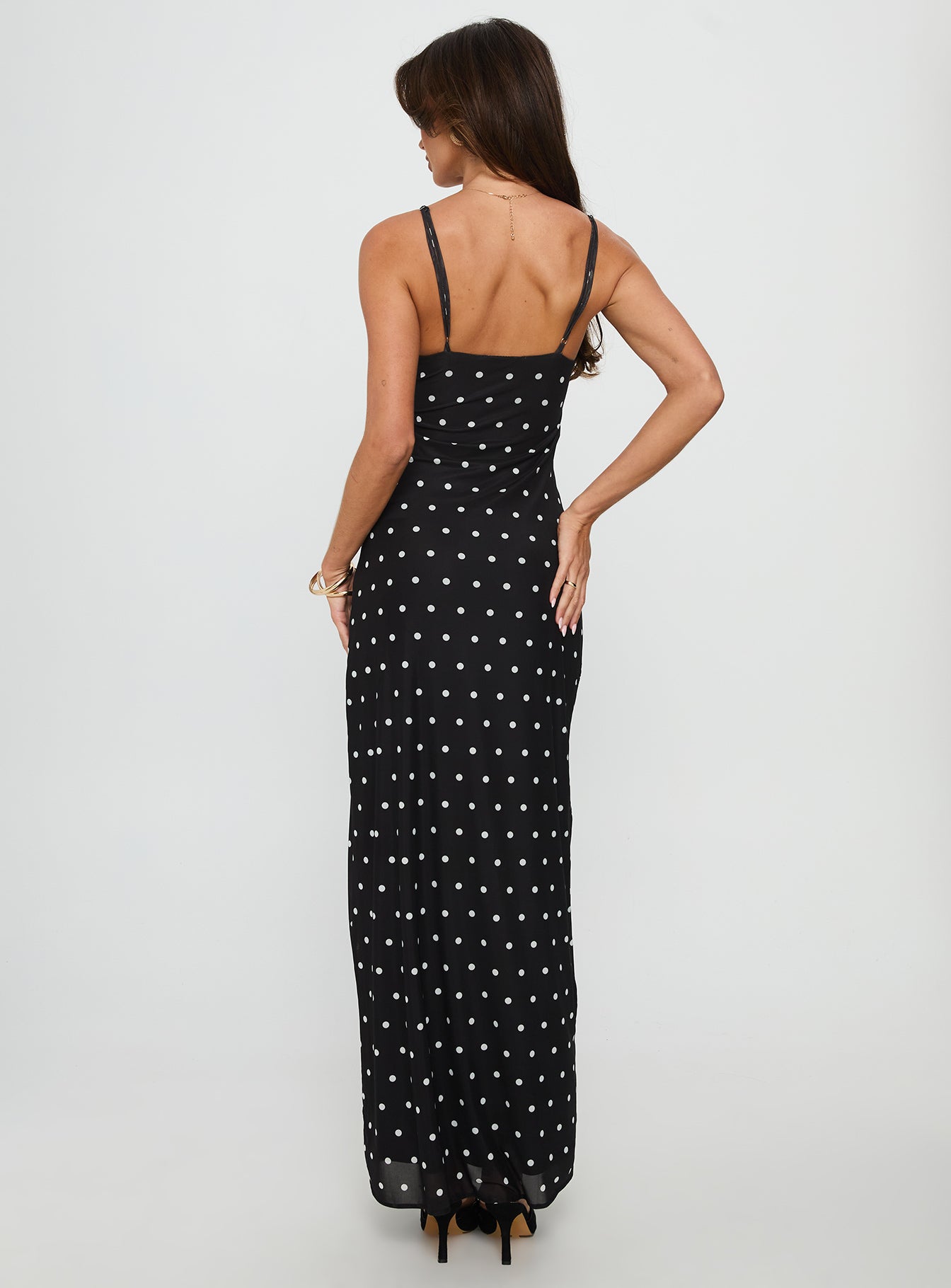 Glass Half Full Mesh Maxi Dress Black Polka - women's maxi dress by Ellevoria - view 5
