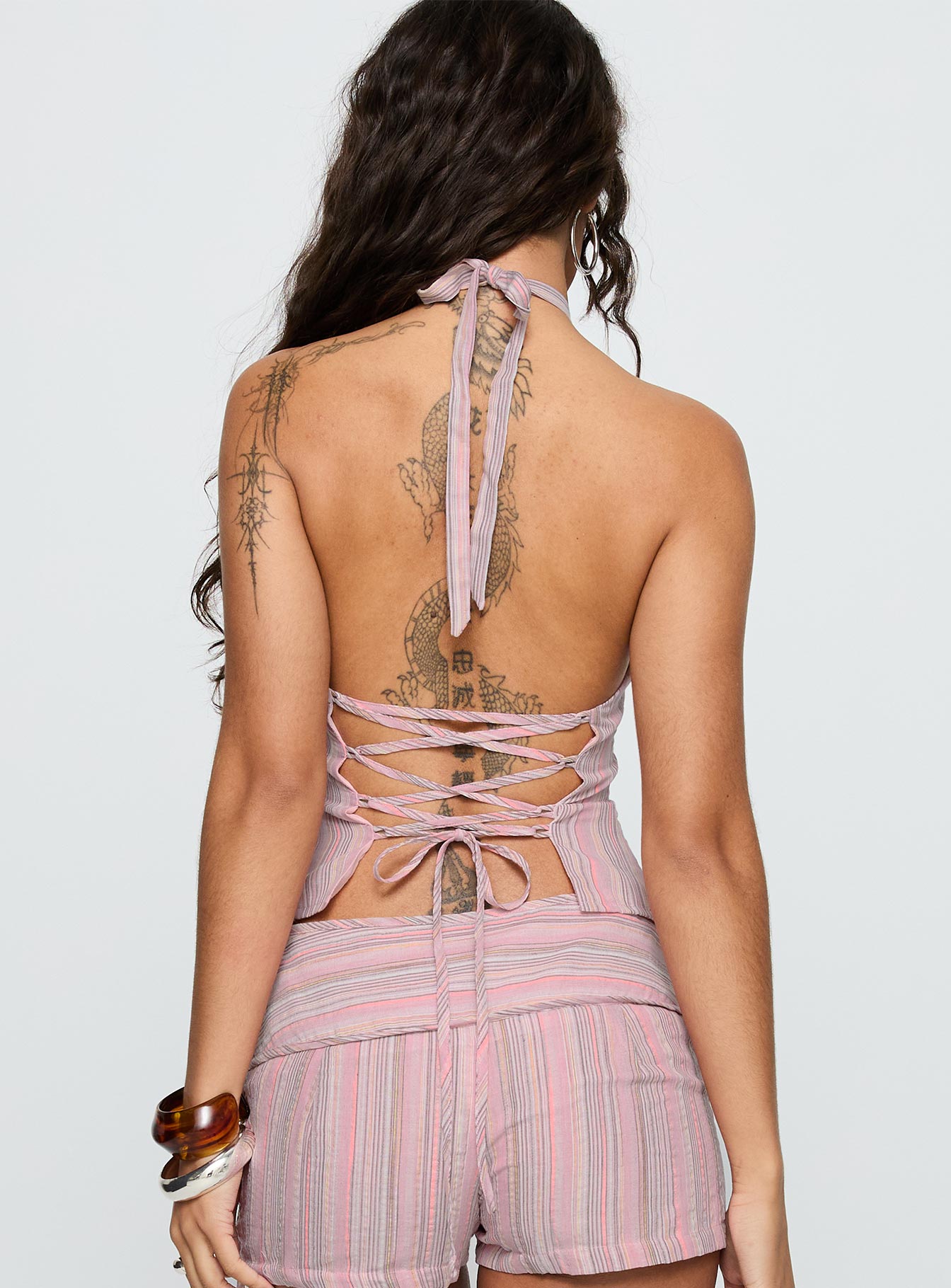 Electric Night Halter Tie Back Top Pink Stripe women's two piece set by Ellevoria