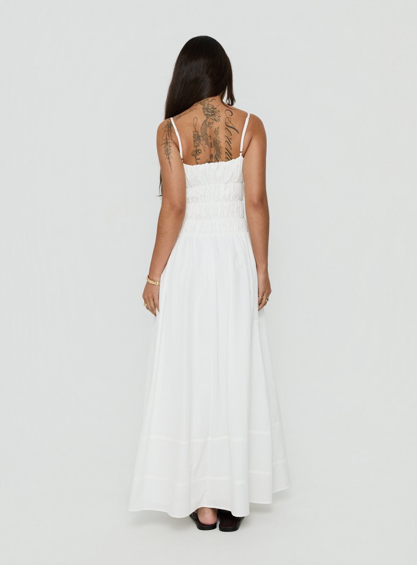 Loralei Shirred Maxi Dress White - women's maxi dress by Ellevoria - view 5