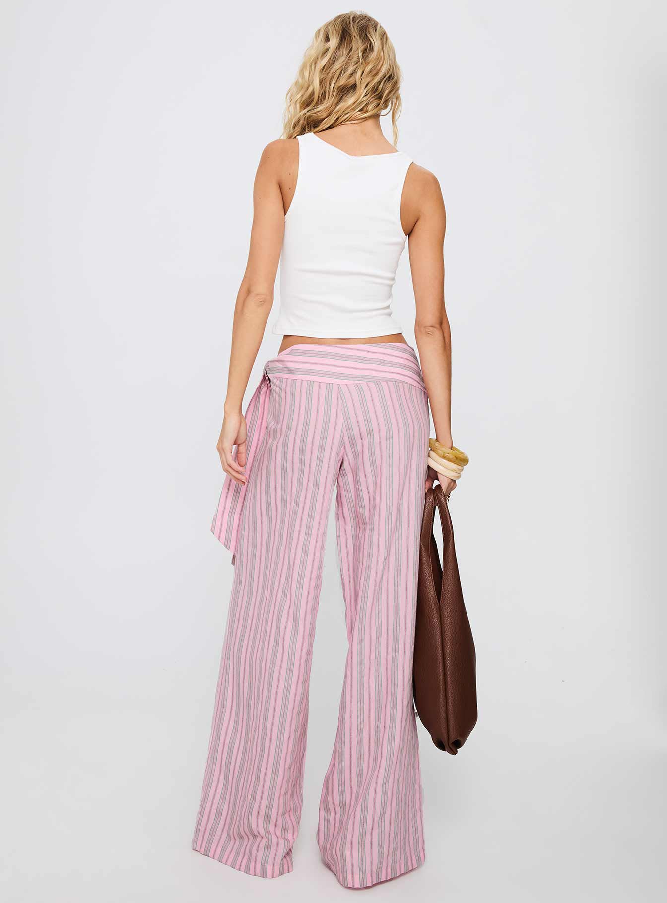 Wave Dancer Tie Pant Pink Stripe - loose fit women's bottoms by Ellevoria