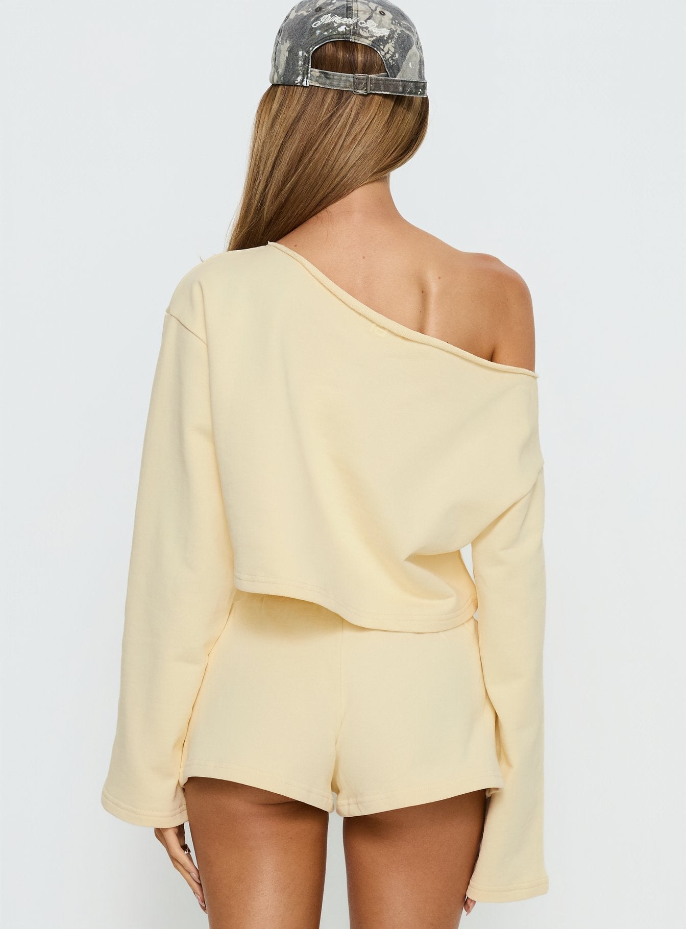 Retreat Raw Edge Off Shoulder Jumper Buttercream women's sweater by Ellevoria