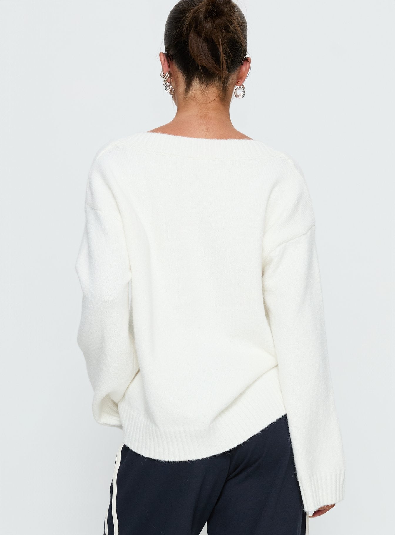 Kaileigh V Neck Knit Sweater Cream women's sweater by Ellevoria