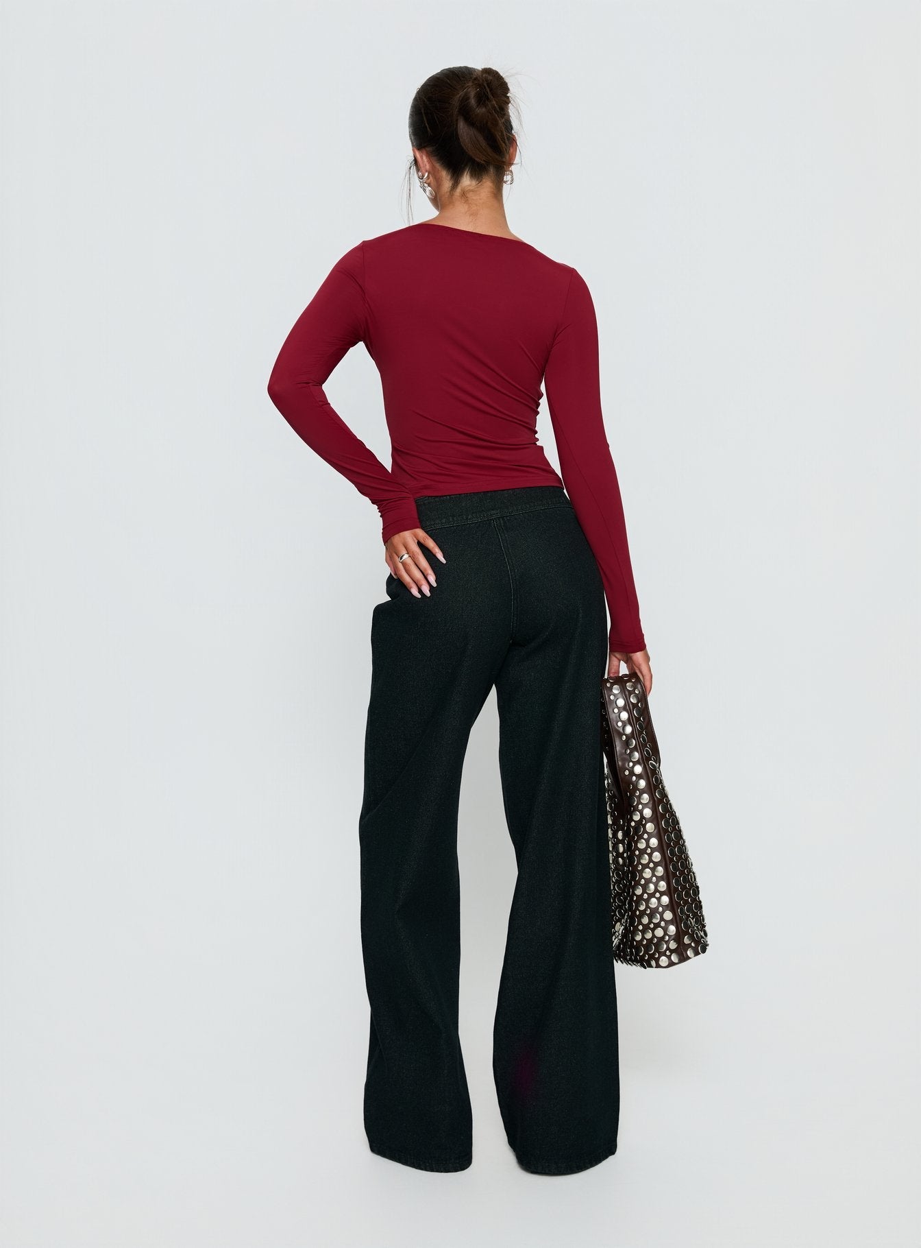 Boxie Mid Rise Wide Leg Jeans Washed Black women's denim jeans by Ellevoria