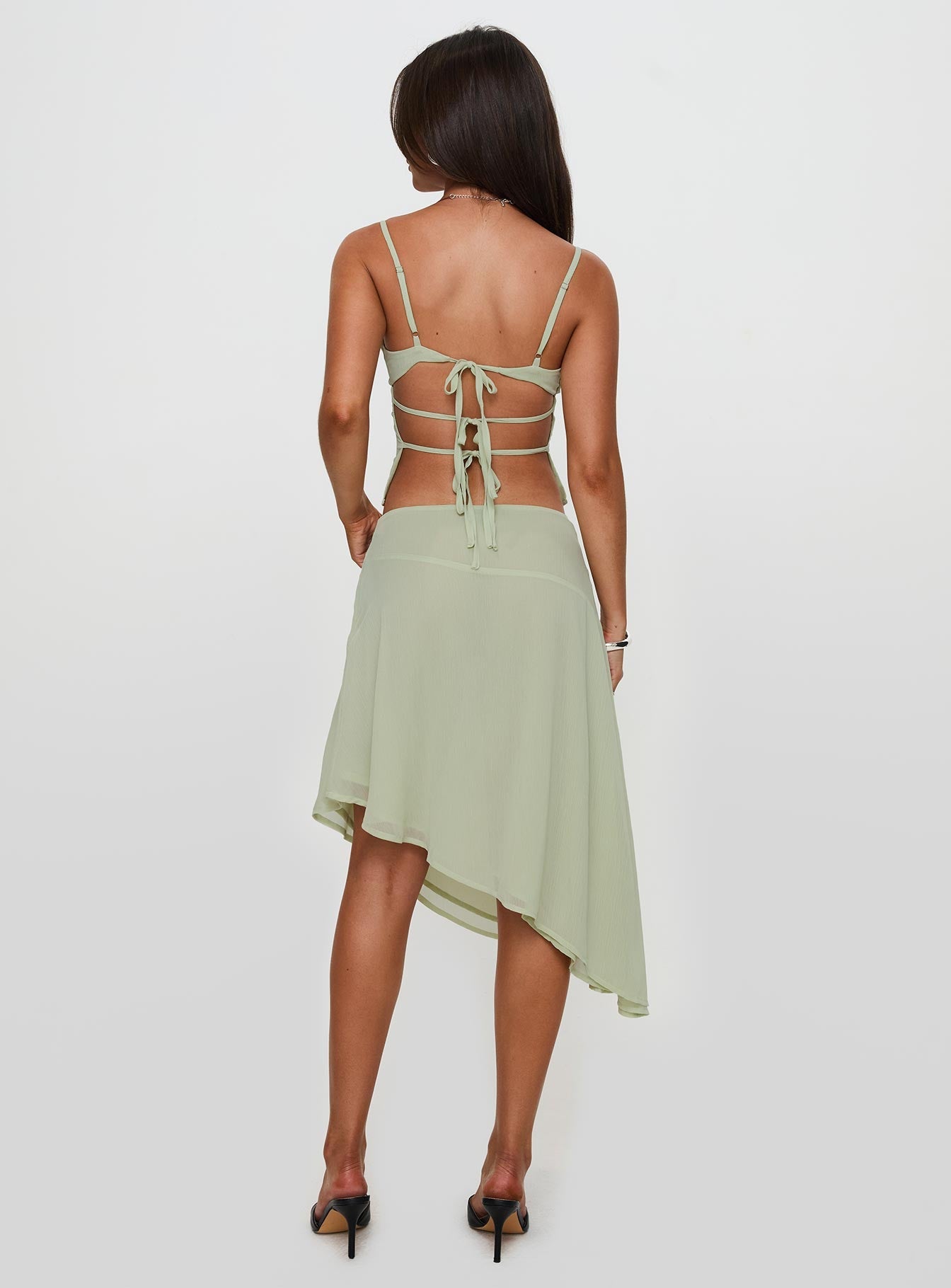 Pappilion Asymmetrical Midi Skirt Sage women's two piece set by Ellevoria