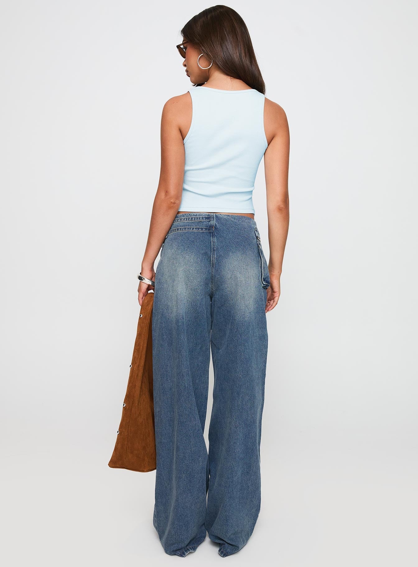 Paltrow Mid Rise Wide Leg Cargo Jeans Mid Blue Wash women's denim jeans by Ellevoria