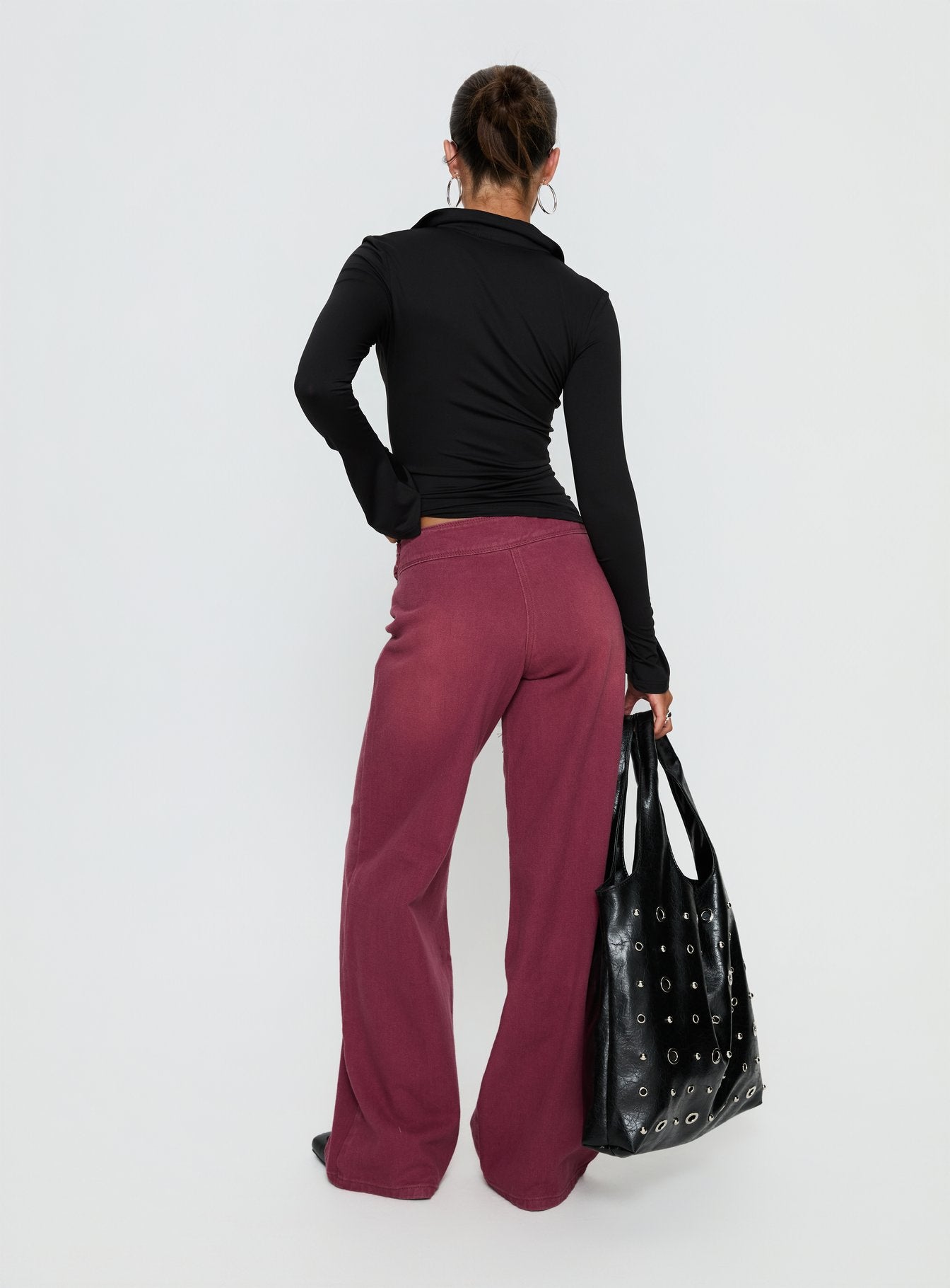 Boxie Mid Rise Wide Leg Jeans Washed Burgundy women's denim jeans by Ellevoria