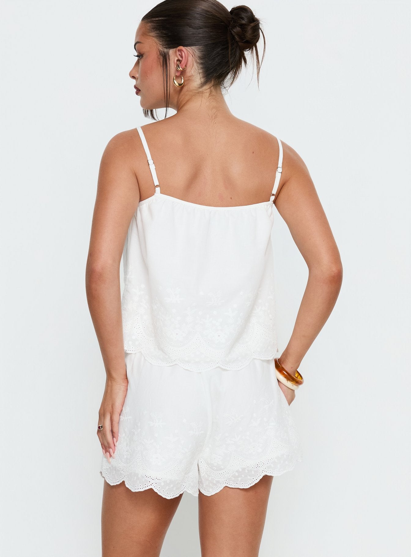 Madison Avenue Embroidered Detail Shorts White women's two piece set by Ellevoria