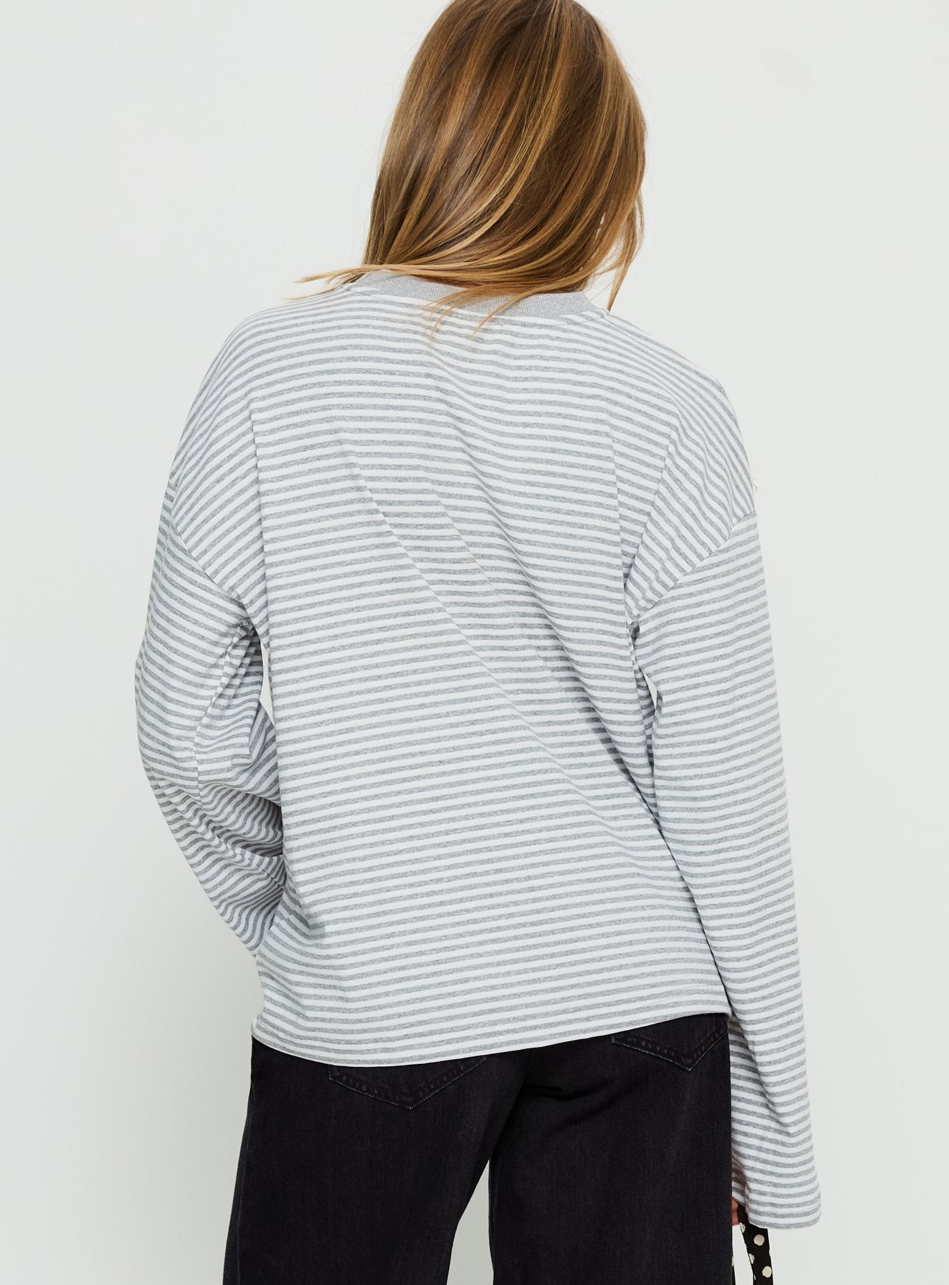 Settle Down Long Sleeve Top Grey / White Stripe women's two piece set by Ellevoria