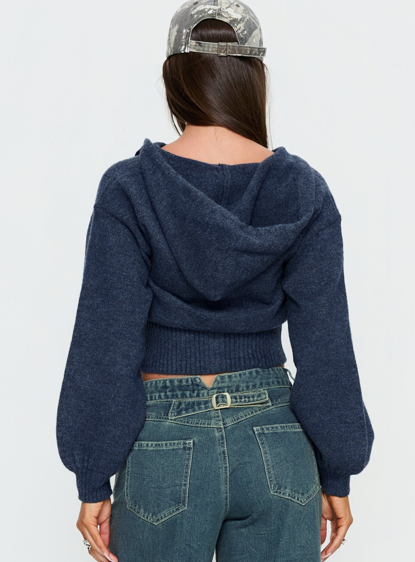 Kieley Zip Through Knit Hoodie Navy women's sweater by Ellevoria