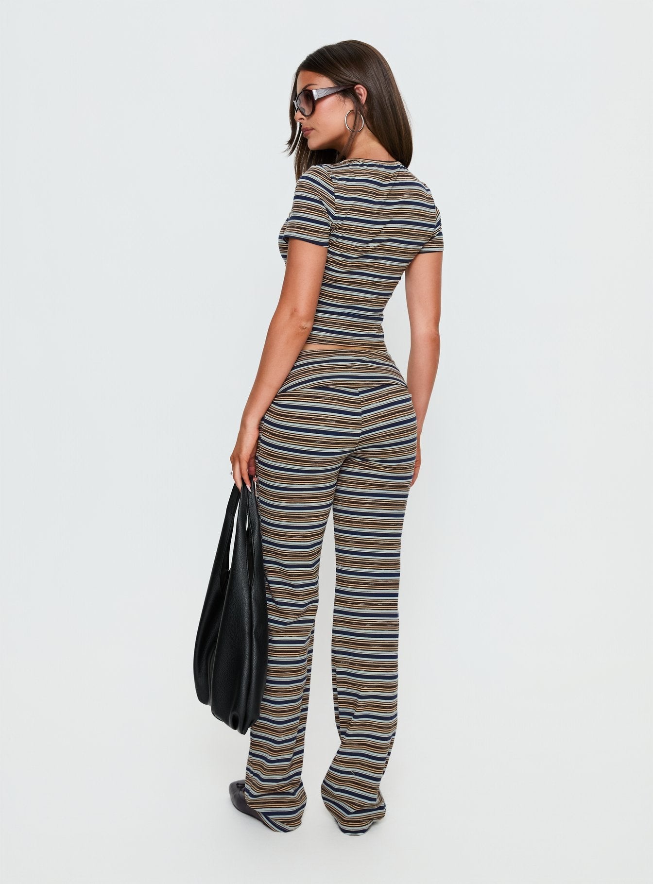 Manolo Foldover Pants Brown / Grey Stripe women's pant set by Ellevoria