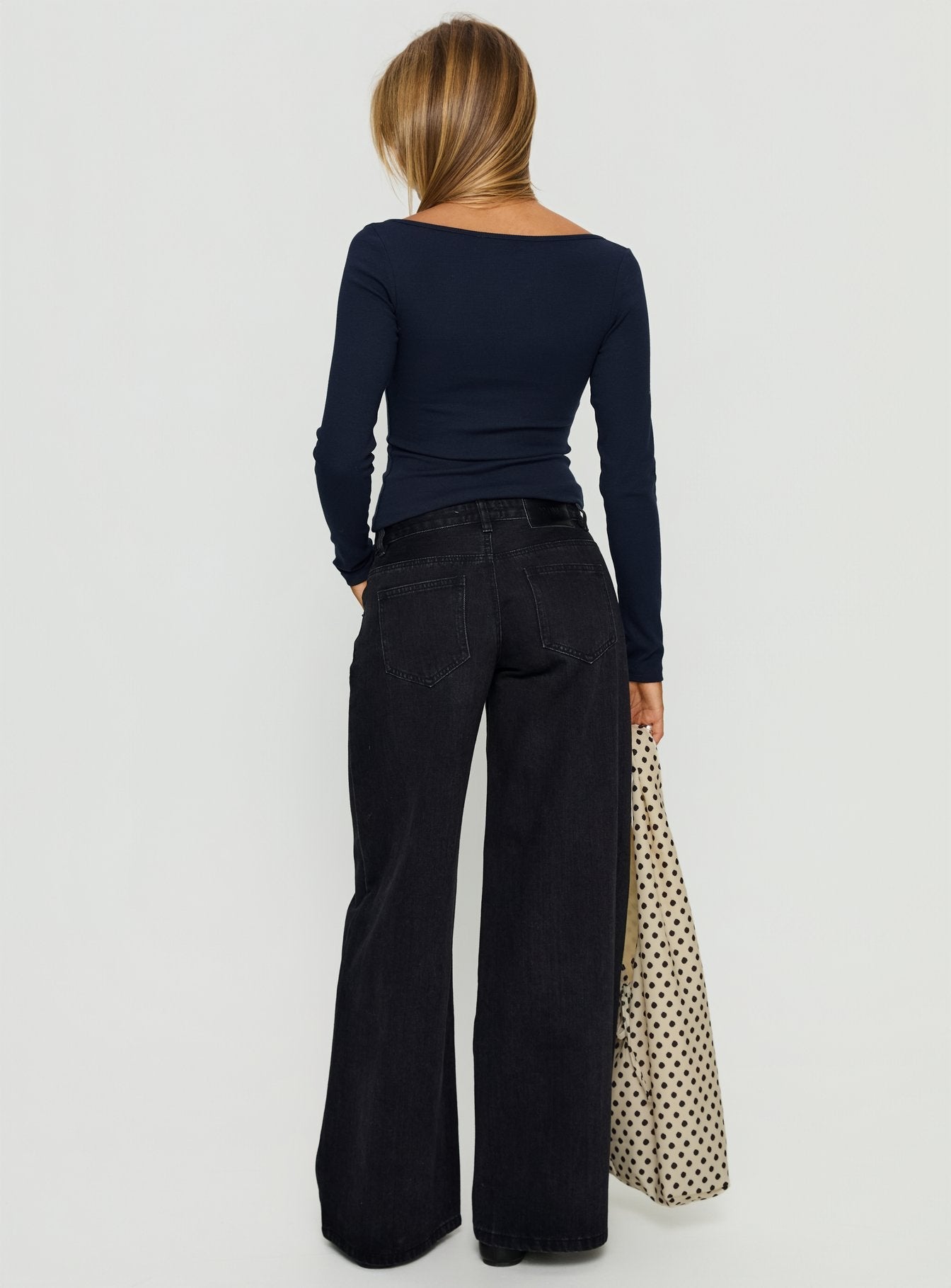 Supercut Low Rise Baggy Pleat Jeans Washed Black women's denim jeans by Ellevoria