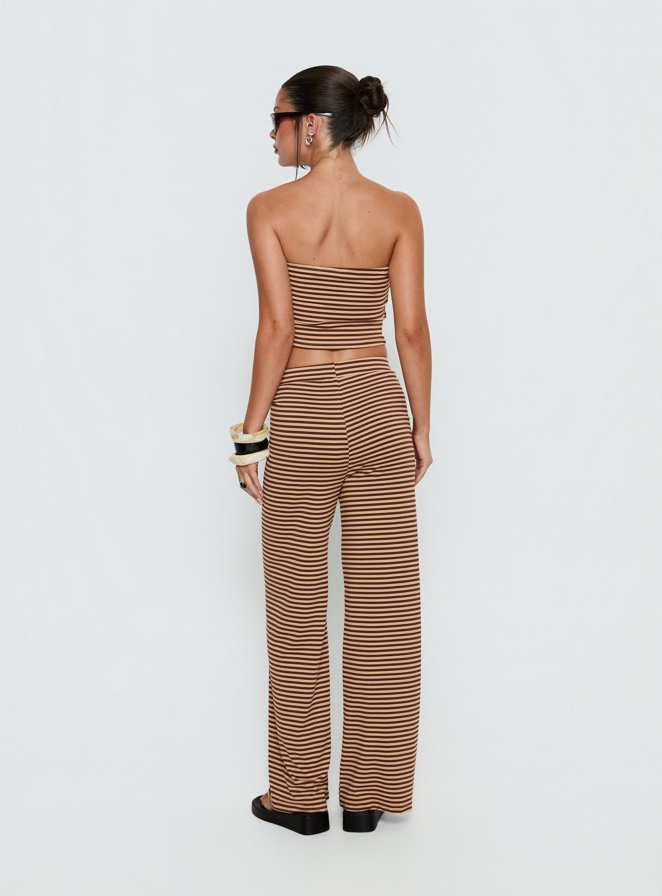 Timora Pants Brown Stripe women's pant set by Ellevoria