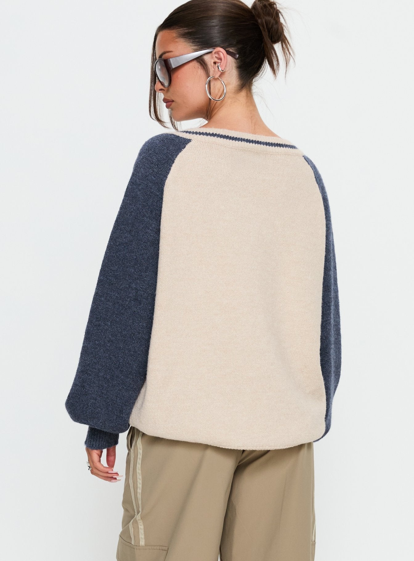 Adana V Neck Graphic Knit Sweater Multi women's sweater by Ellevoria