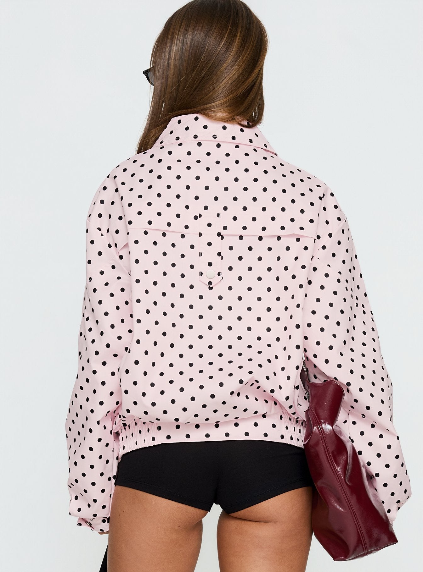 Swayer Oversized Jacket Pink Polka Dot women's jacket by Ellevoria